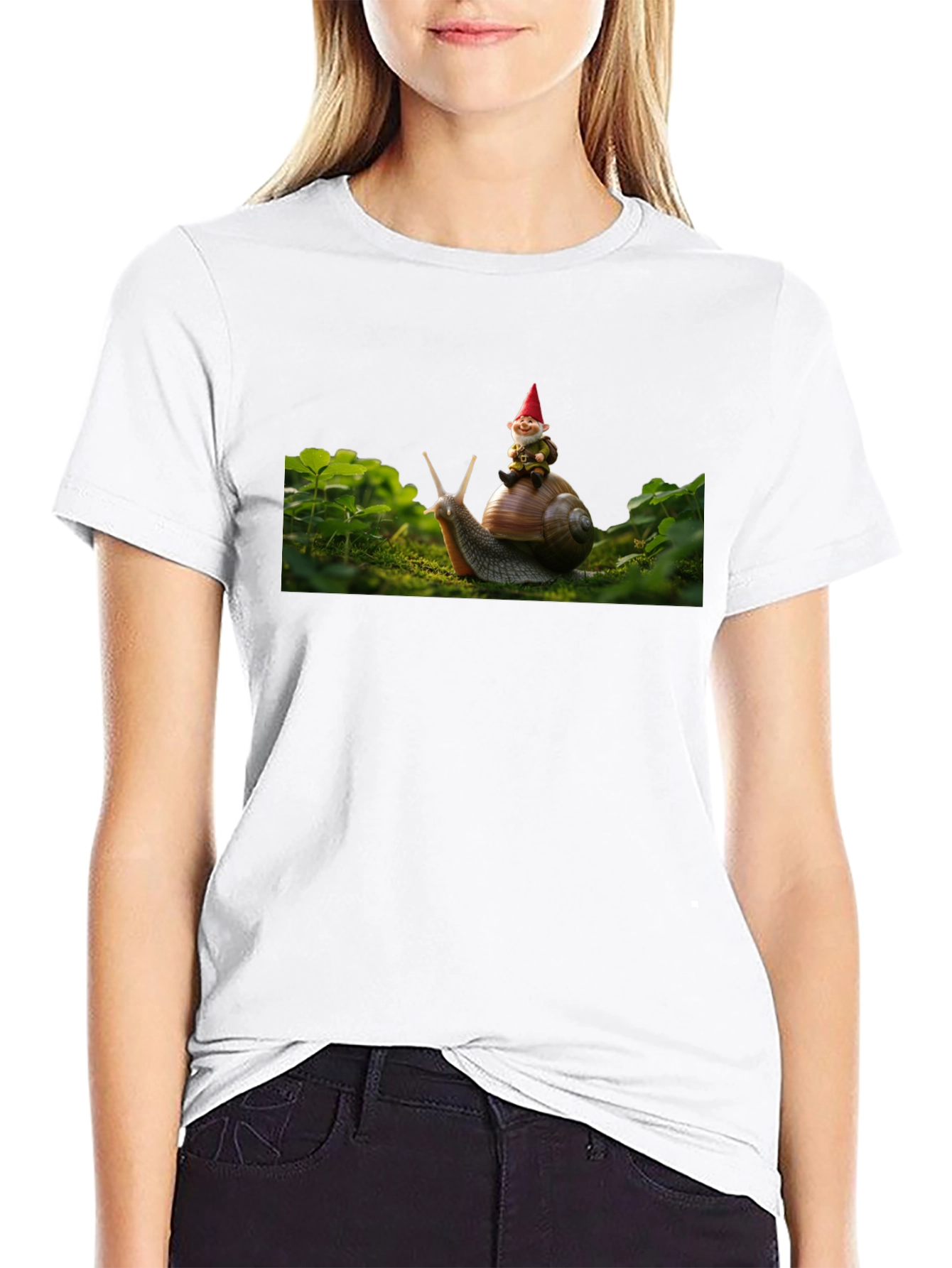 Gnome Riding Snail Black T-Shirt