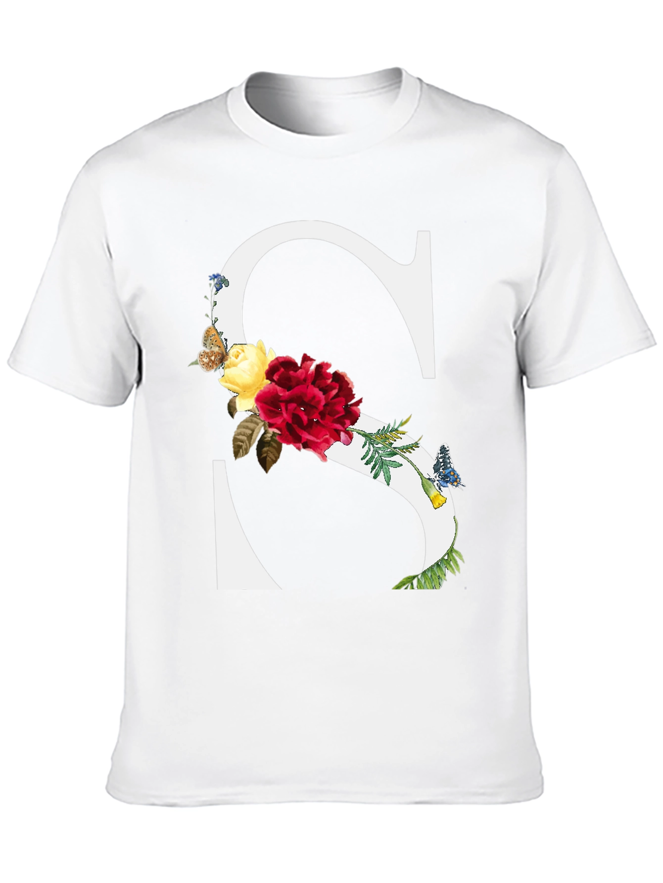 Floral Letter S Black T-Shirt