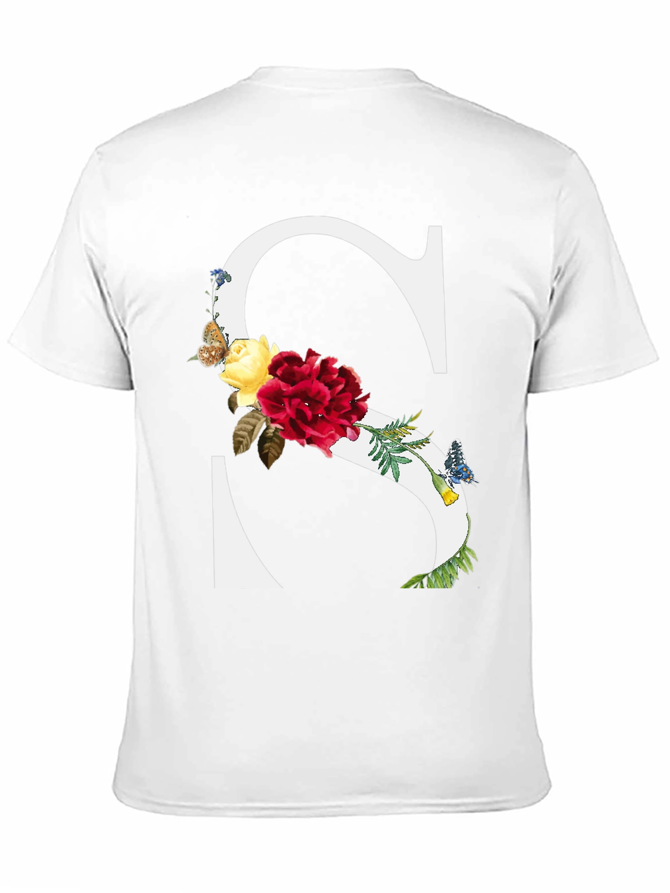 Floral Letter S Black T-Shirt