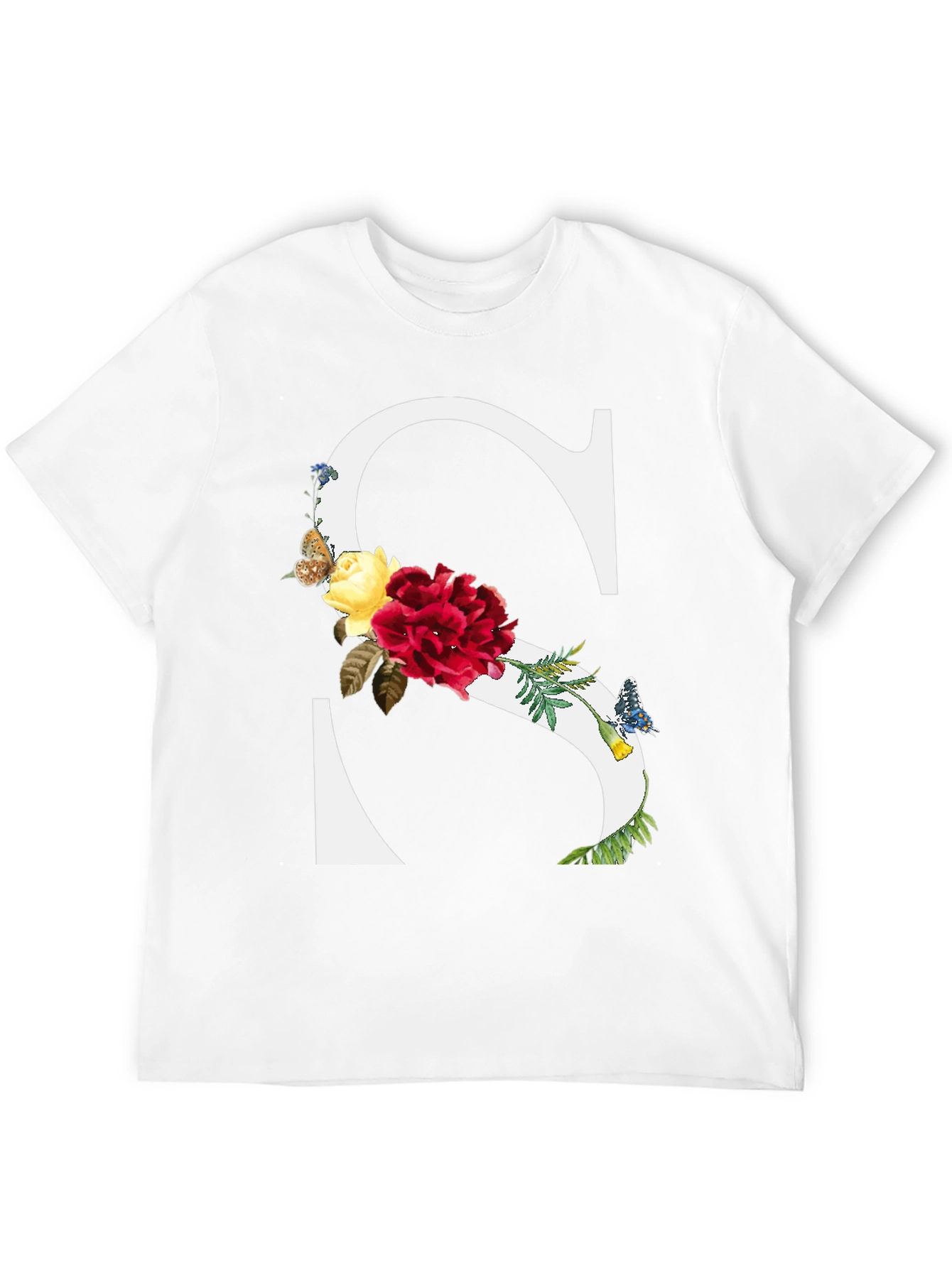 Floral Letter S Black T-Shirt