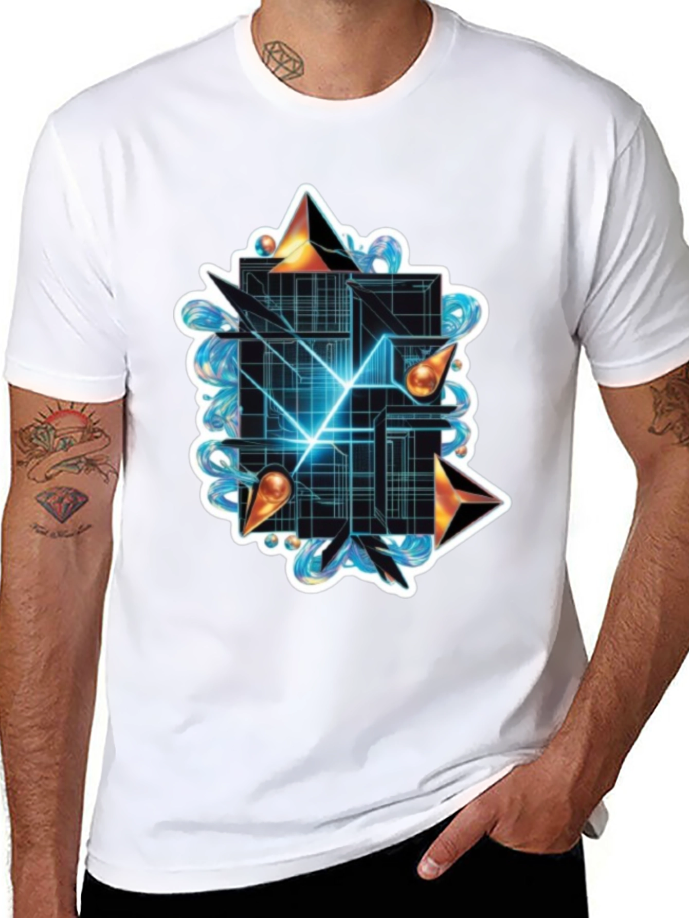 Abstract Geometric Graphic Tee - Stylish Black T-Shirt