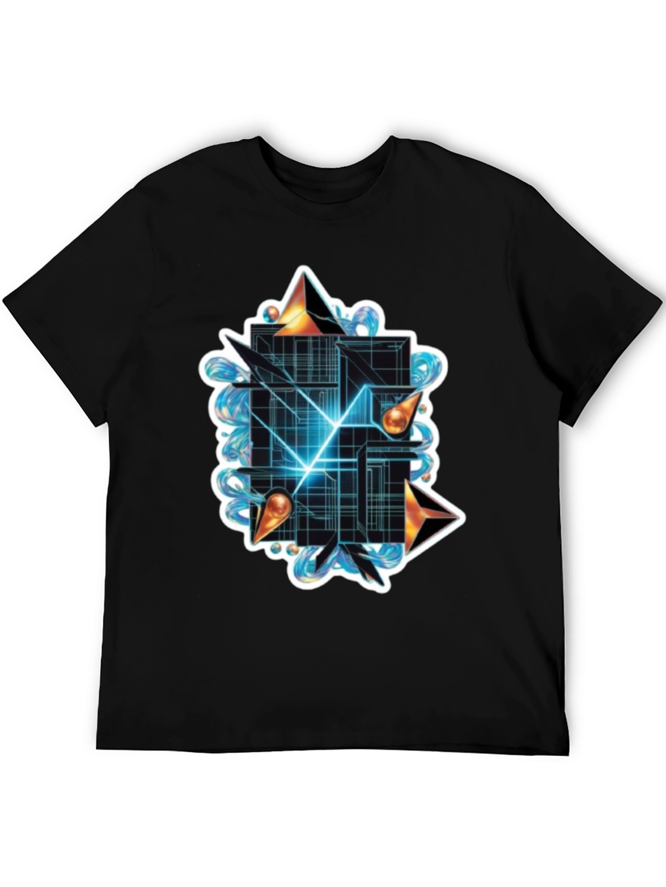 Abstract Geometric Graphic Tee - Stylish Black T-Shirt