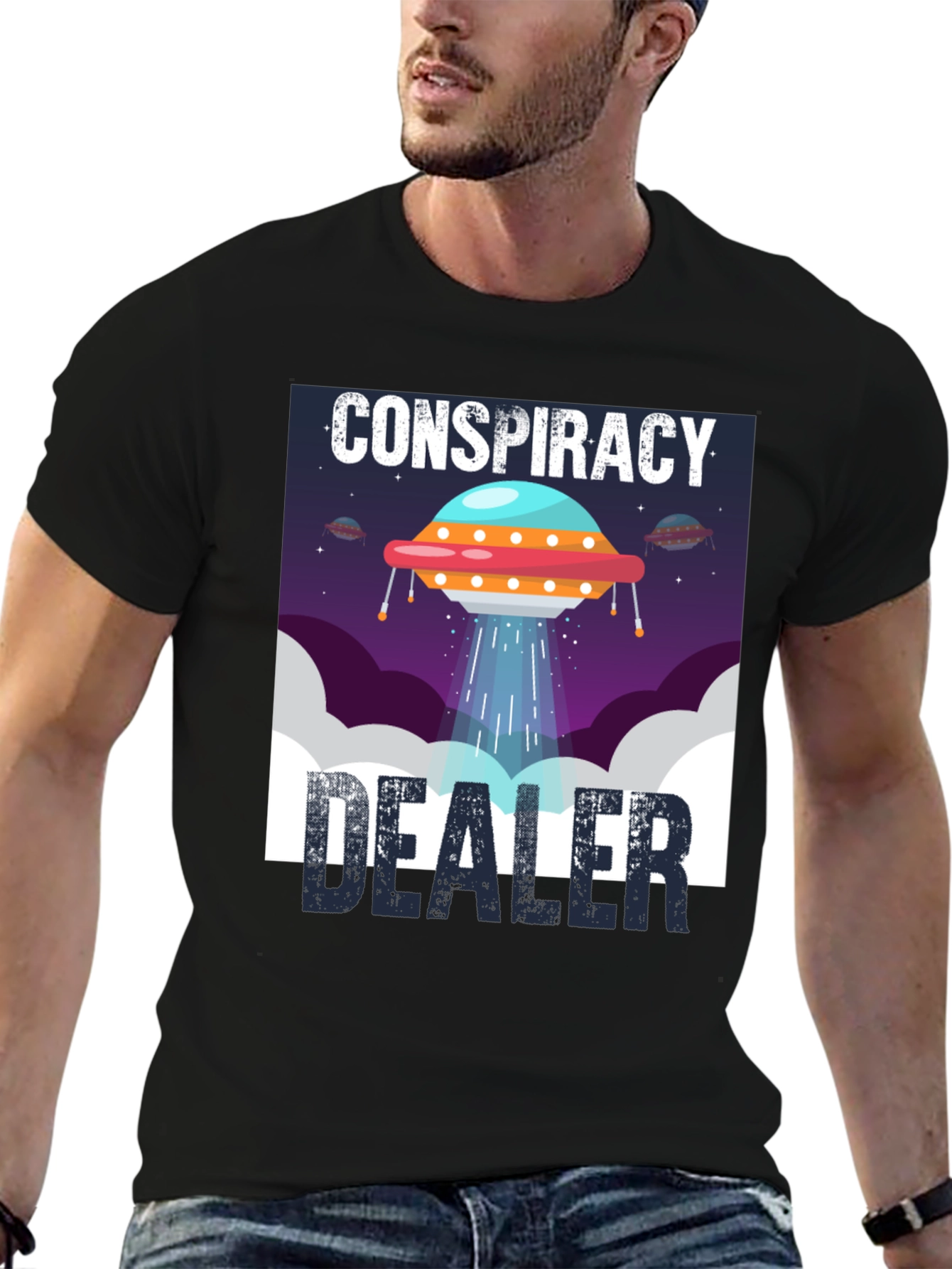 Conspiracy Dealer UFO Graphic Tee - Black Cotton T-Shirt