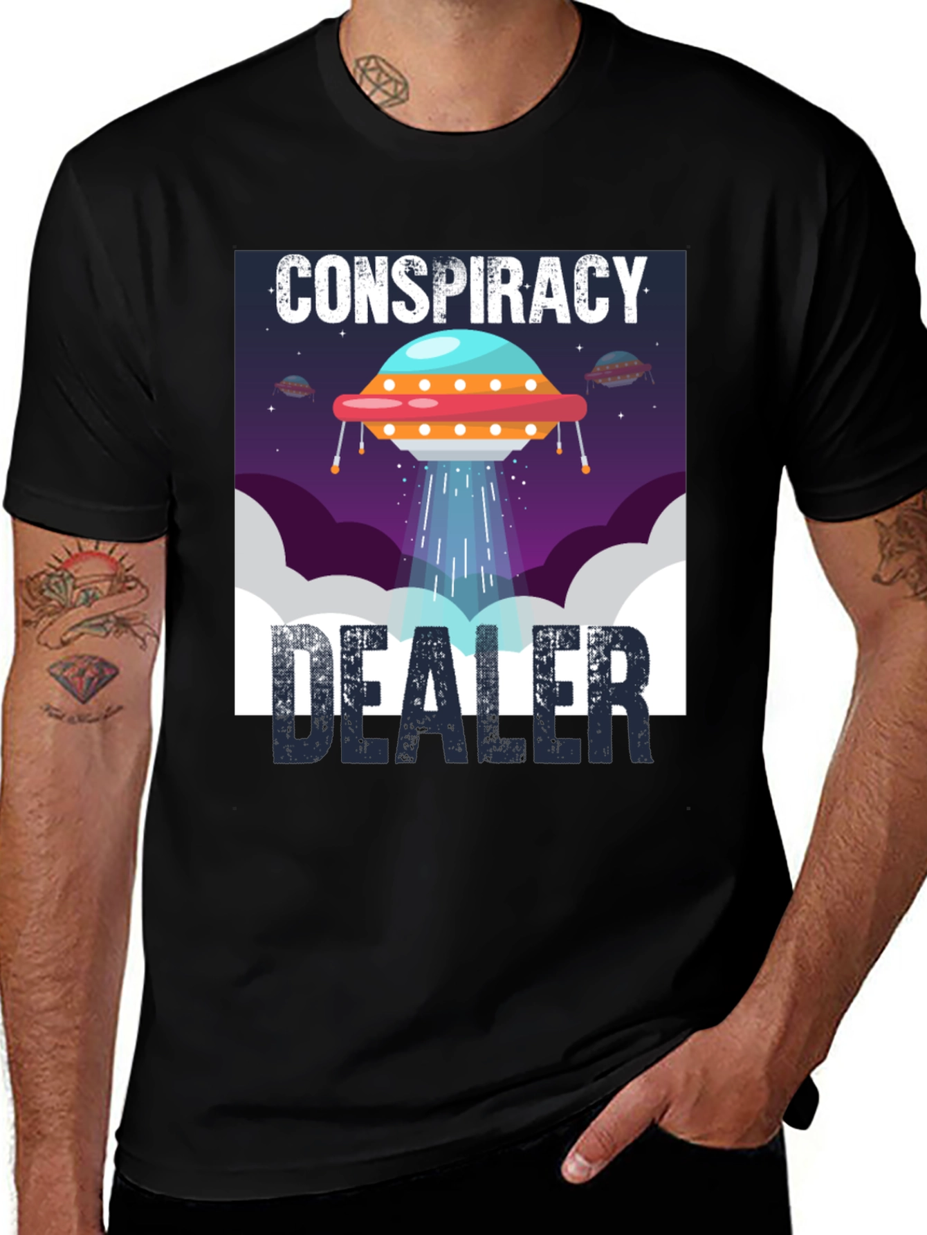 Conspiracy Dealer UFO Graphic Tee - Black Cotton T-Shirt