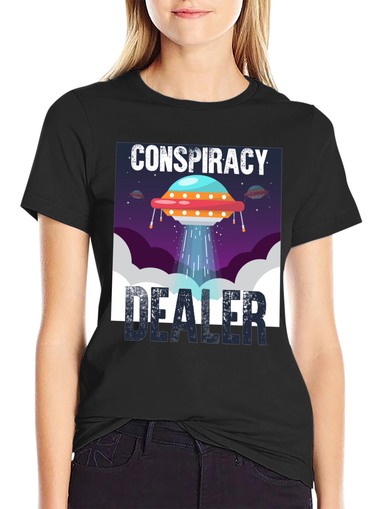 Conspiracy Dealer UFO Graphic Tee - Black Cotton T-Shirt