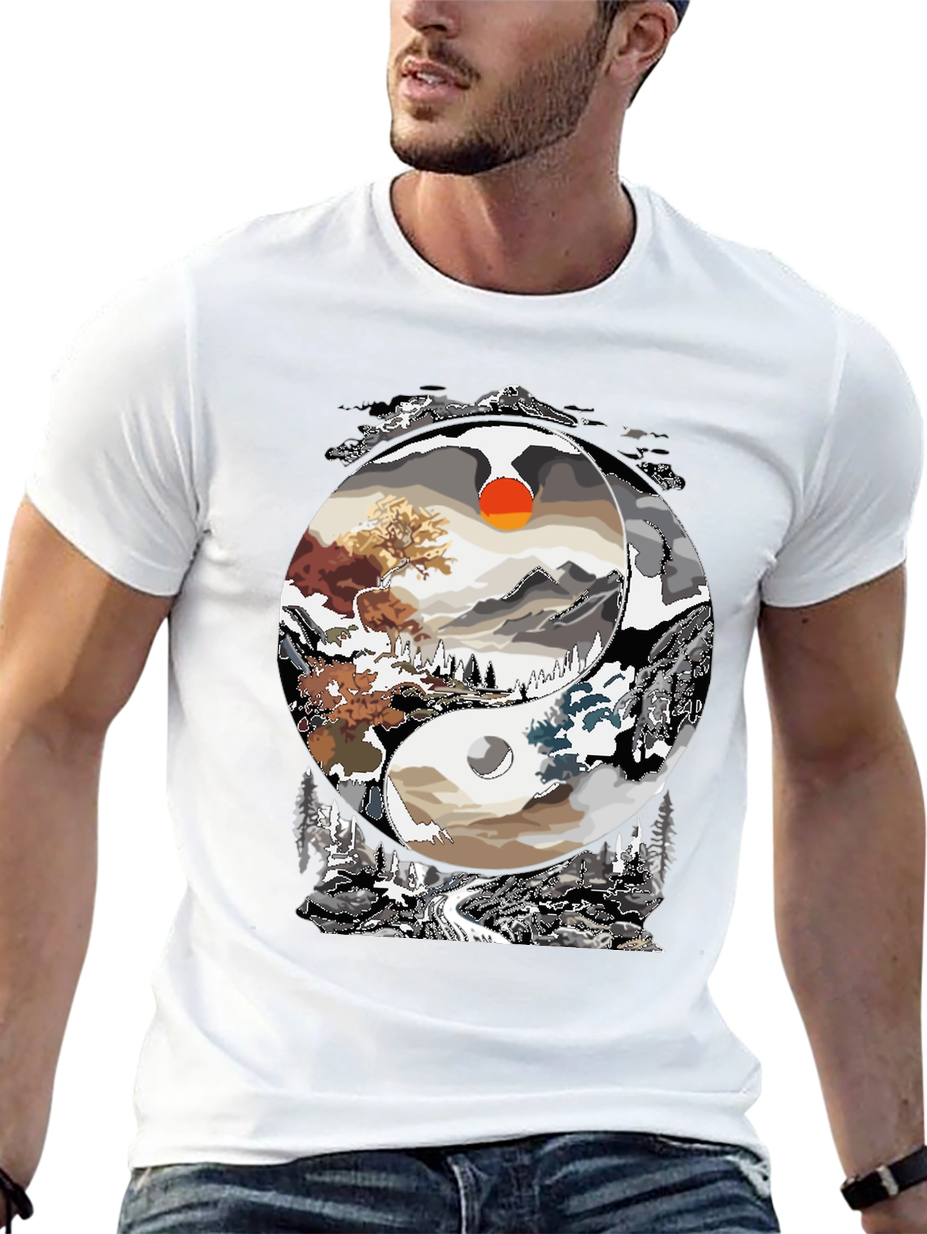 Yin Yang Landscape Graphic Tee - Balance in Style