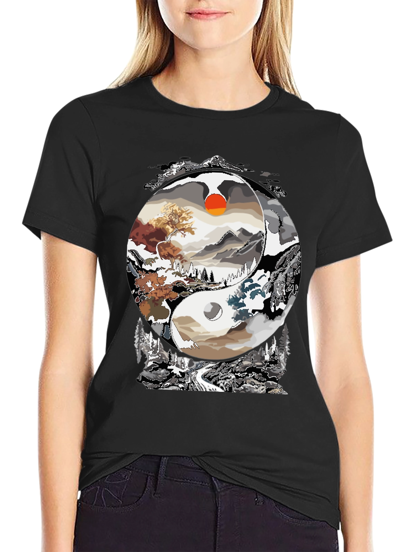 Yin Yang Landscape Graphic Tee - Balance in Style