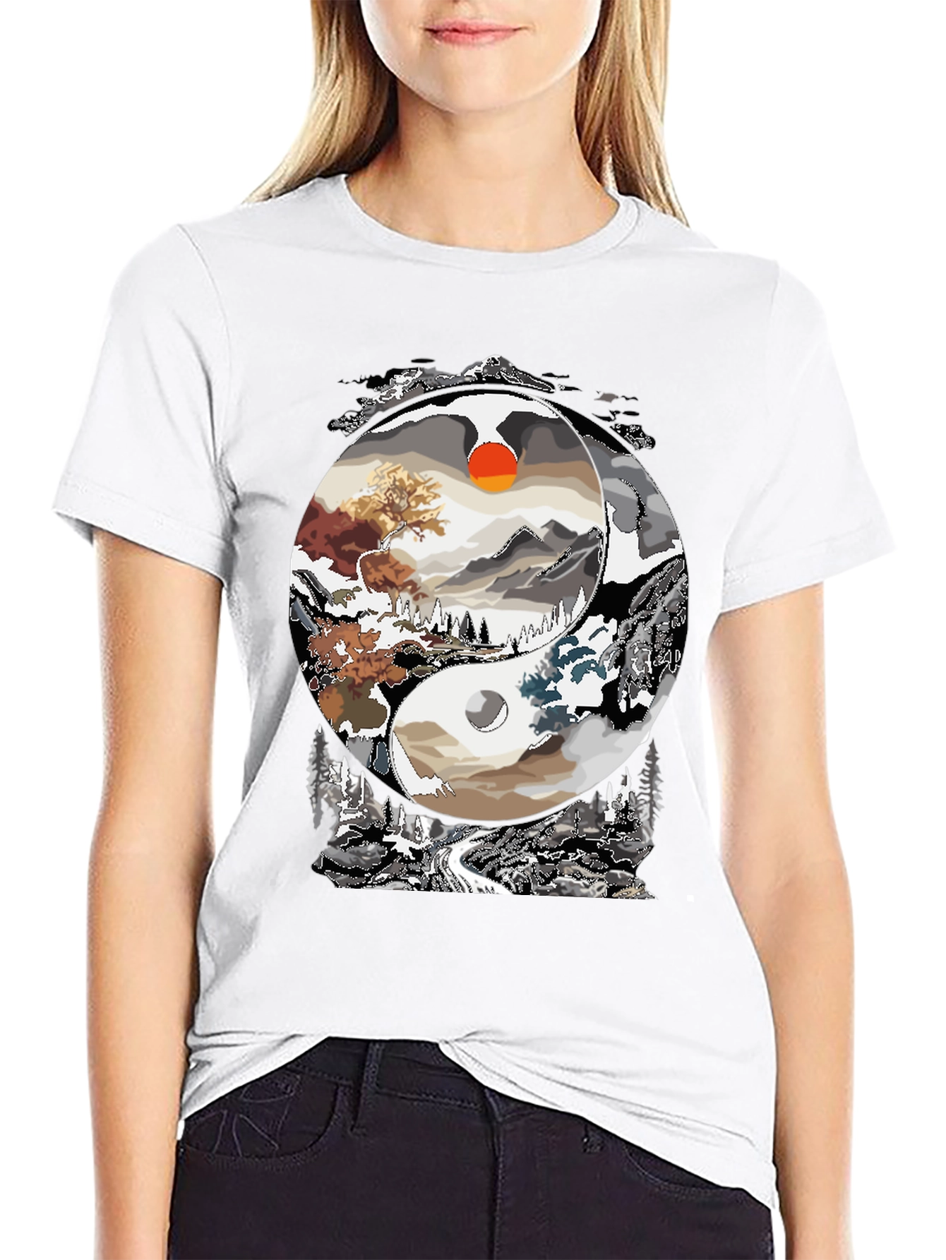 Yin Yang Landscape Graphic Tee - Balance in Style