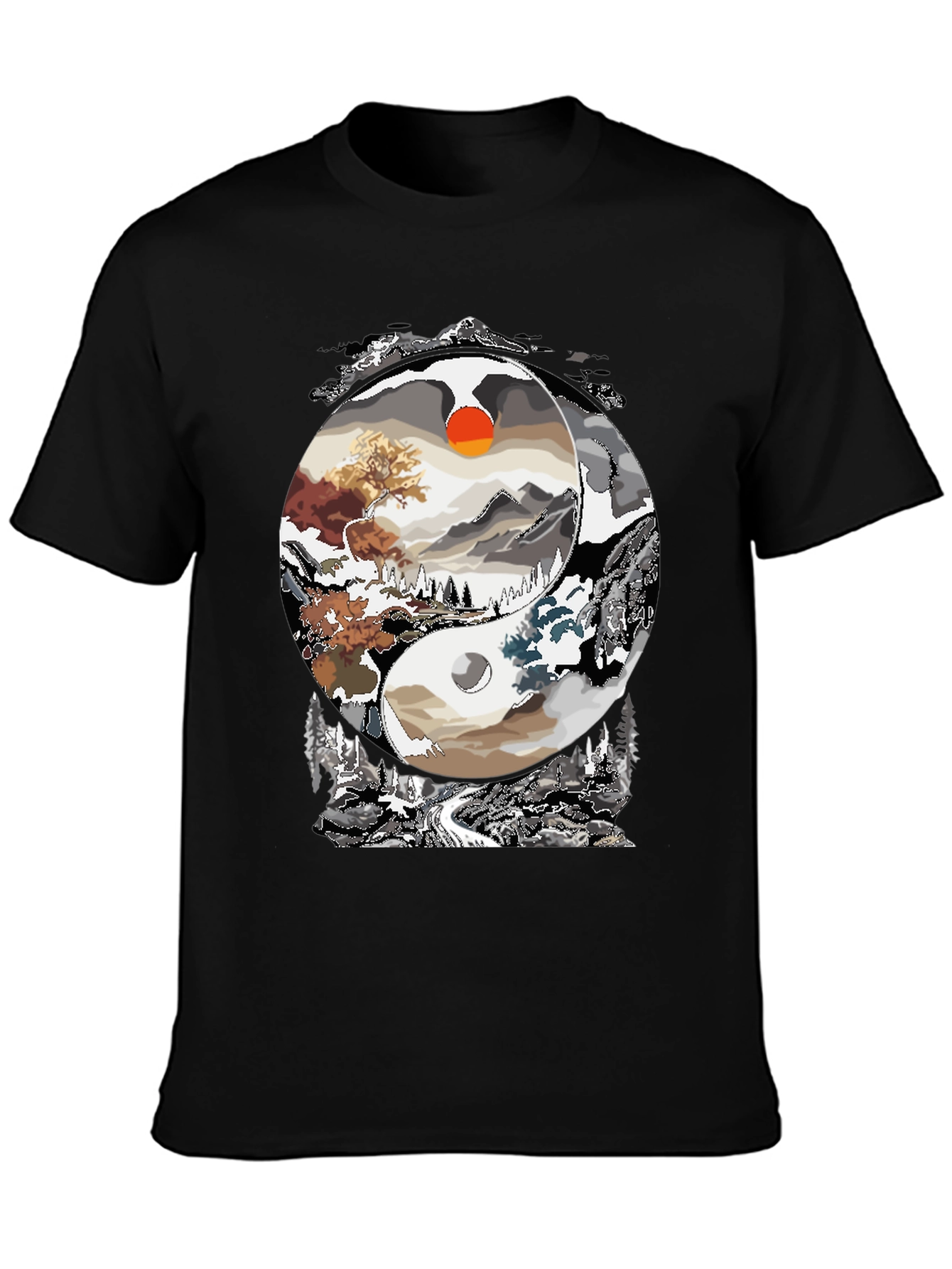 Yin Yang Landscape Graphic Tee - Balance in Style