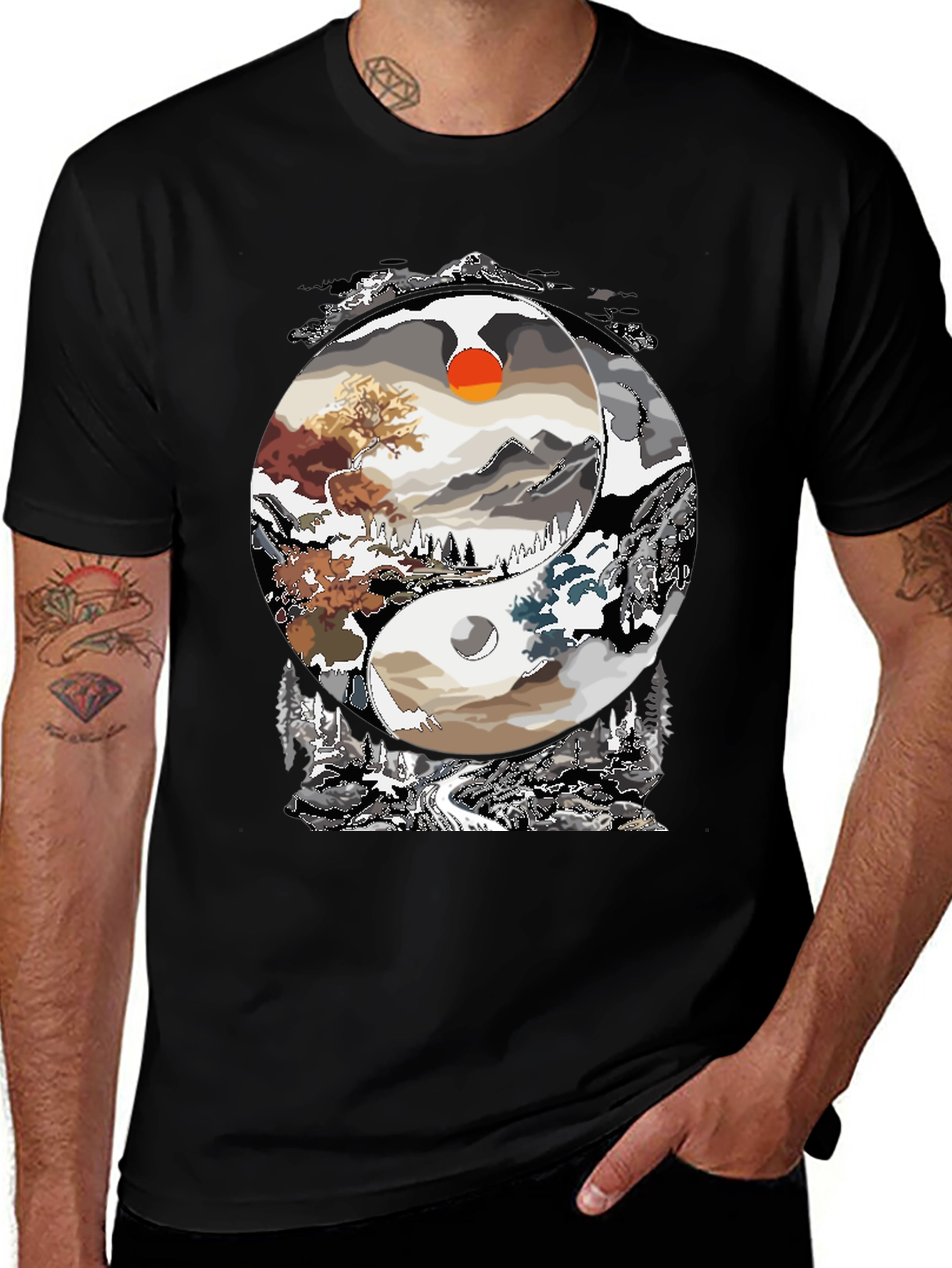 Yin Yang Landscape Graphic Tee - Balance in Style