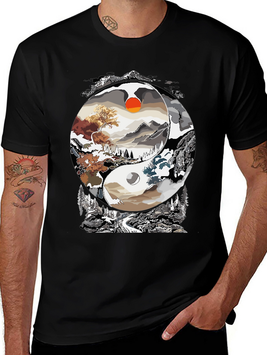 Yin Yang Landscape Graphic Tee - Balance in Style