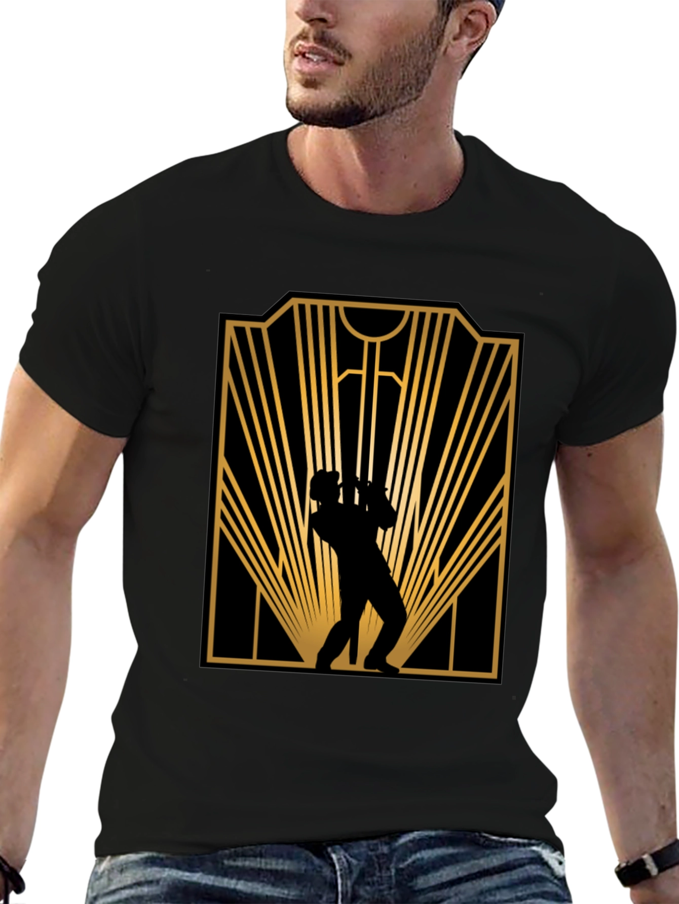 Retro Jazz Player Black Graphic T-Shirt