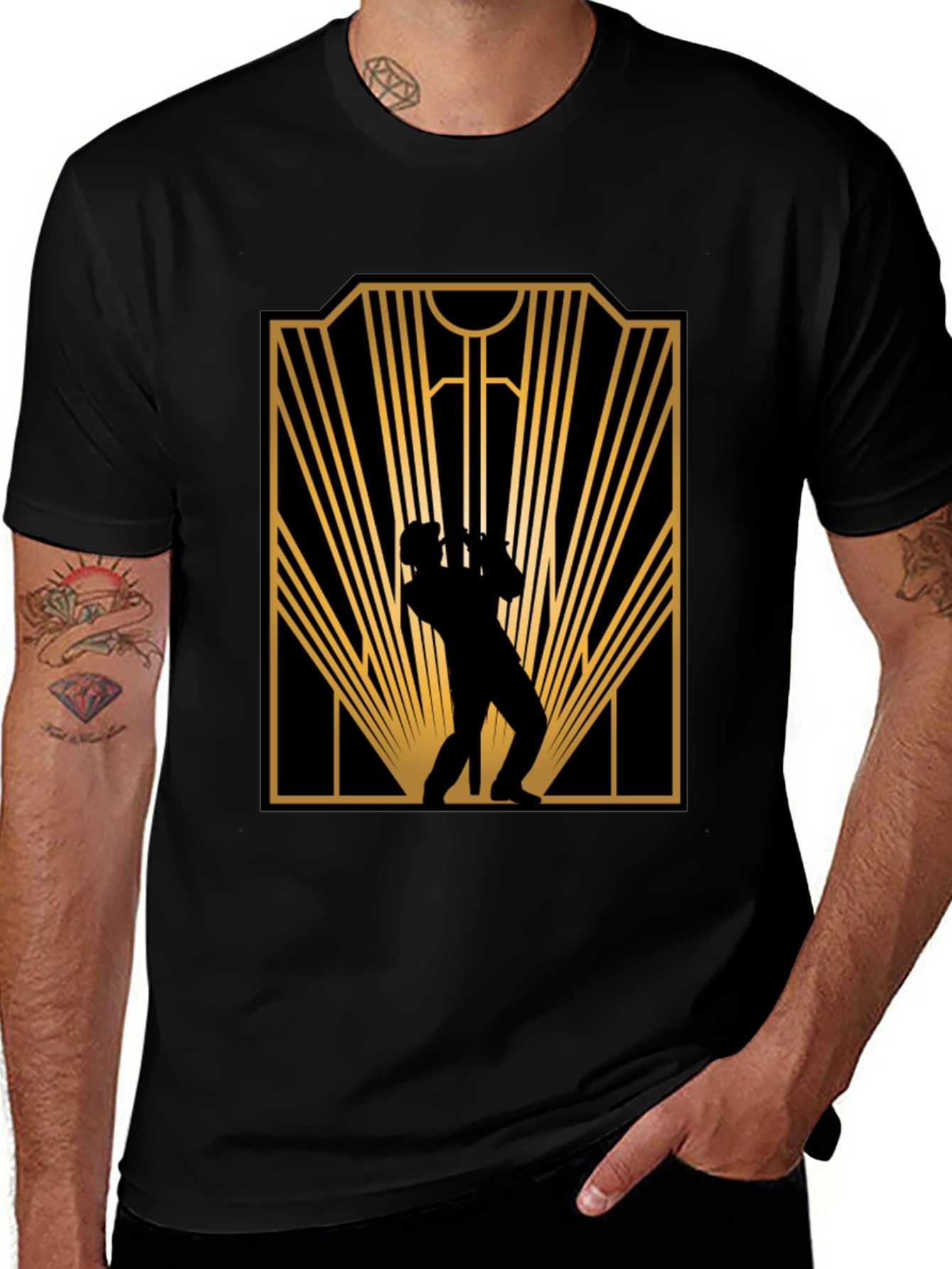 Retro Jazz Player Black Graphic T-Shirt