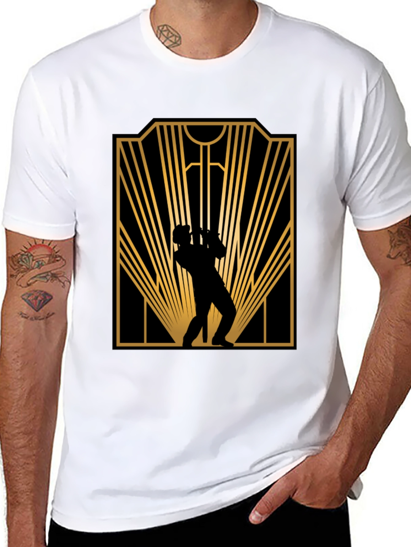 Retro Jazz Player Black Graphic T-Shirt