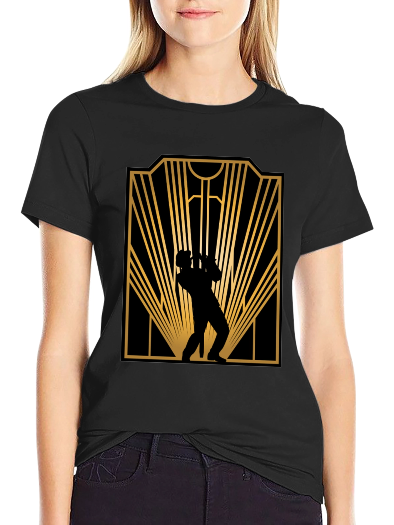 Retro Jazz Player Black Graphic T-Shirt