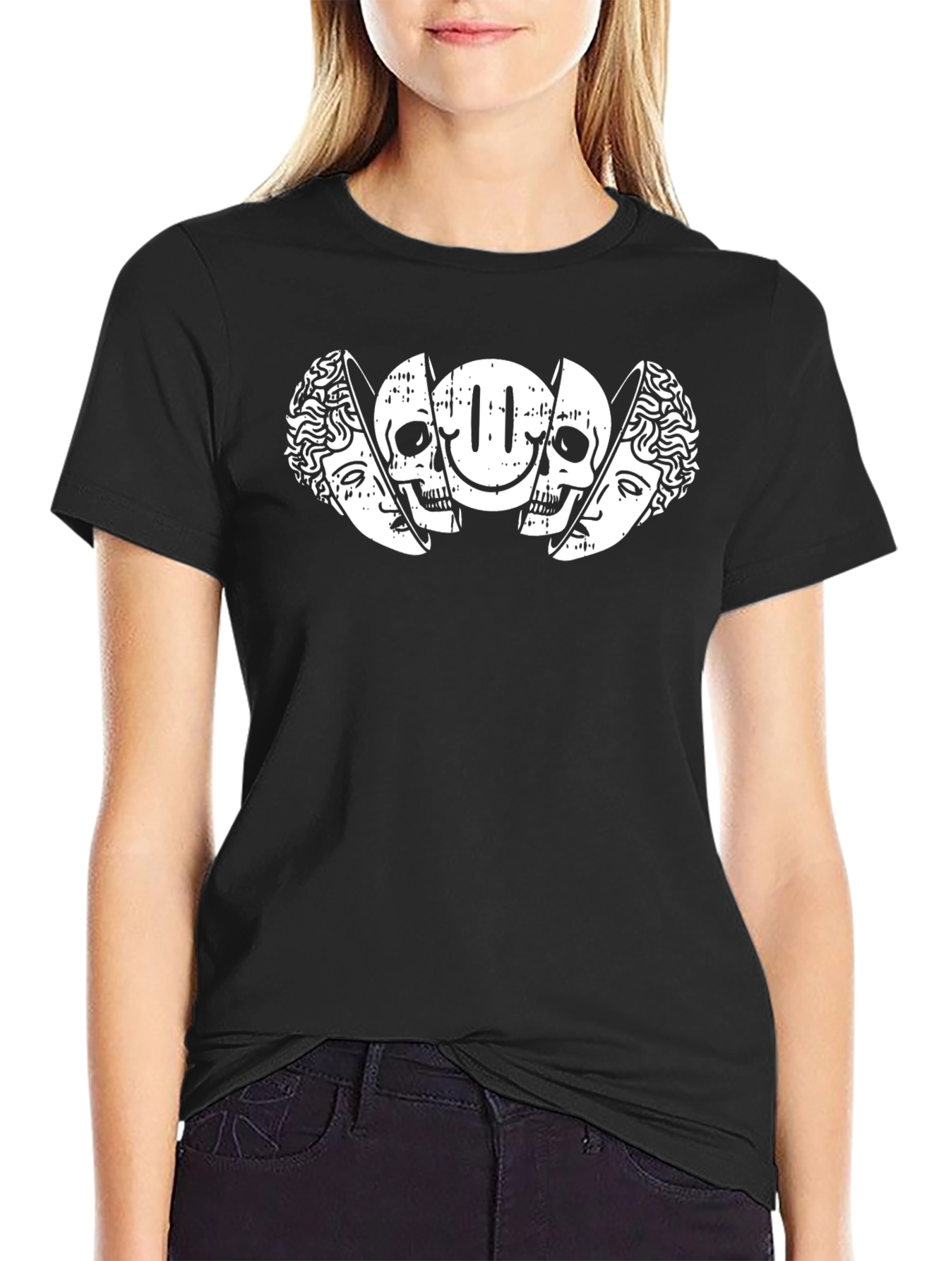 Distorted Reality Graphic Print Black T-Shirt