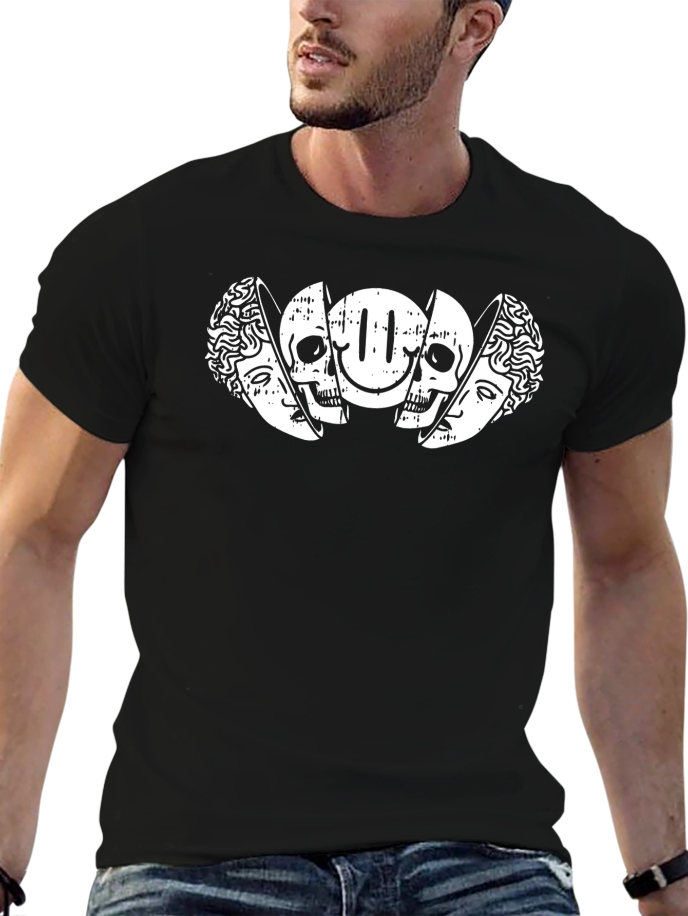 Distorted Reality Graphic Print Black T-Shirt