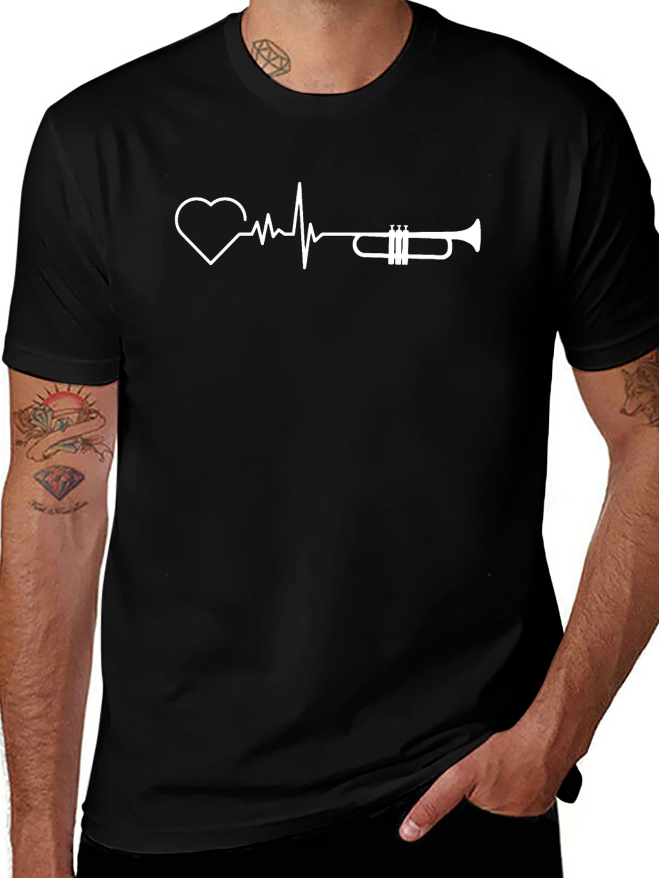 Heartbeat Trumpet Graphic T-Shirt - Music Lover Tee