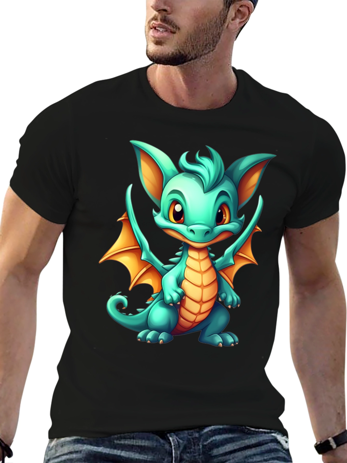 Cute Dragon Graphic Tee - Black Unisex T-Shirt