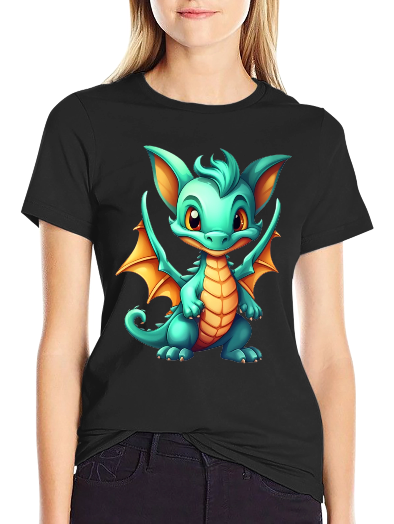 Cute Dragon Graphic Tee - Black Unisex T-Shirt