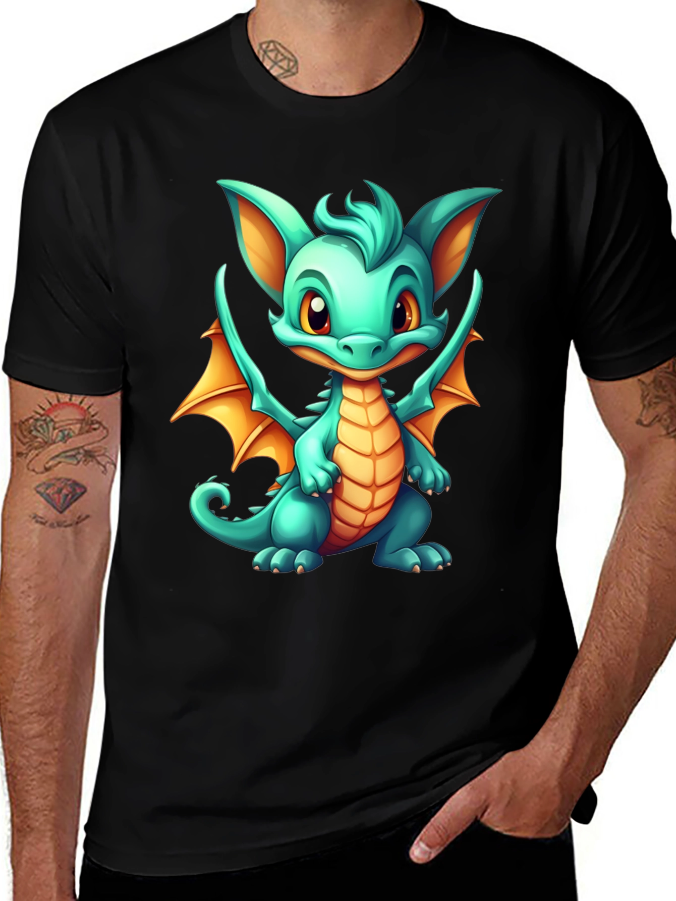 Cute Dragon Graphic Tee - Black Unisex T-Shirt