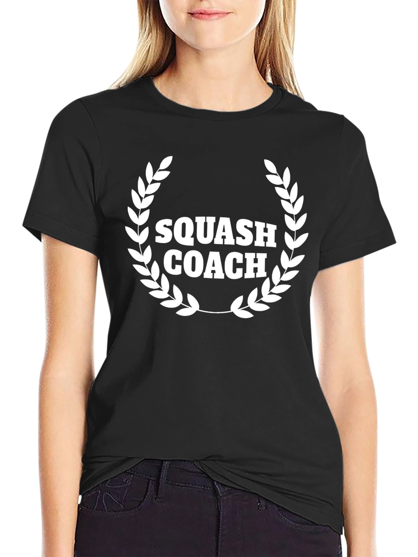 Squash Coach Black T-Shirt with Laurel Wreath Design