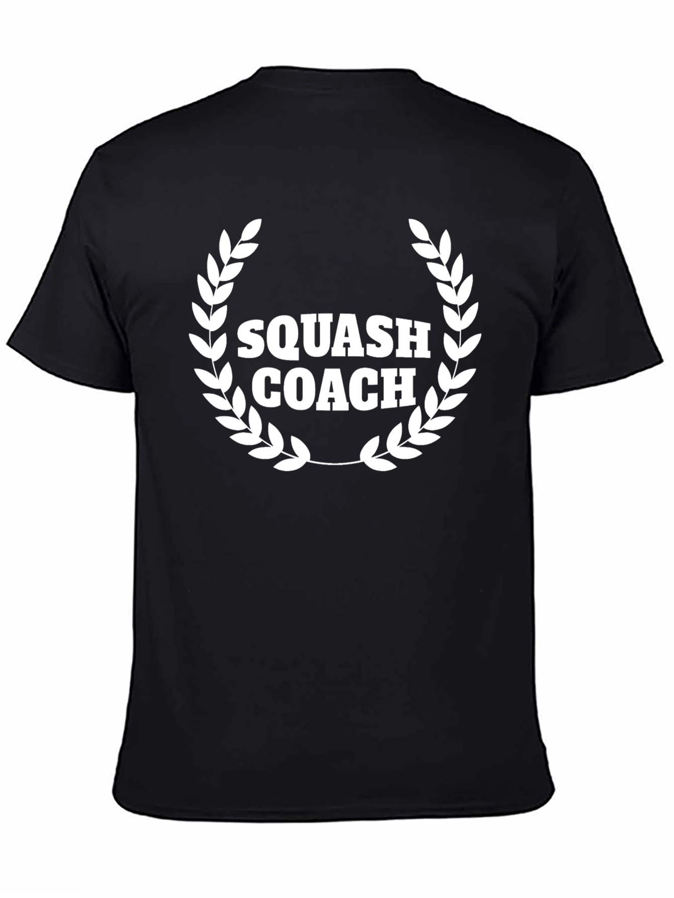 Squash Coach Black T-Shirt with Laurel Wreath Design