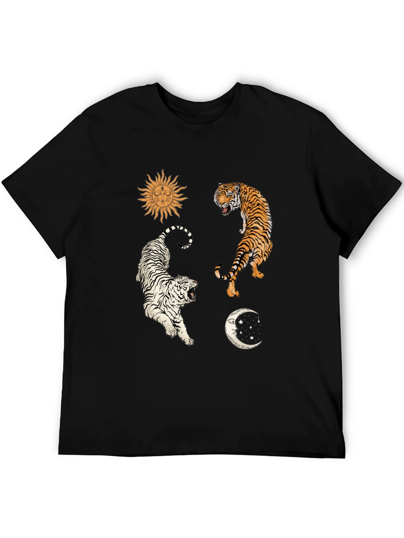 Celestial Tiger Graphic Tee - Mens Black Cotton Shirt