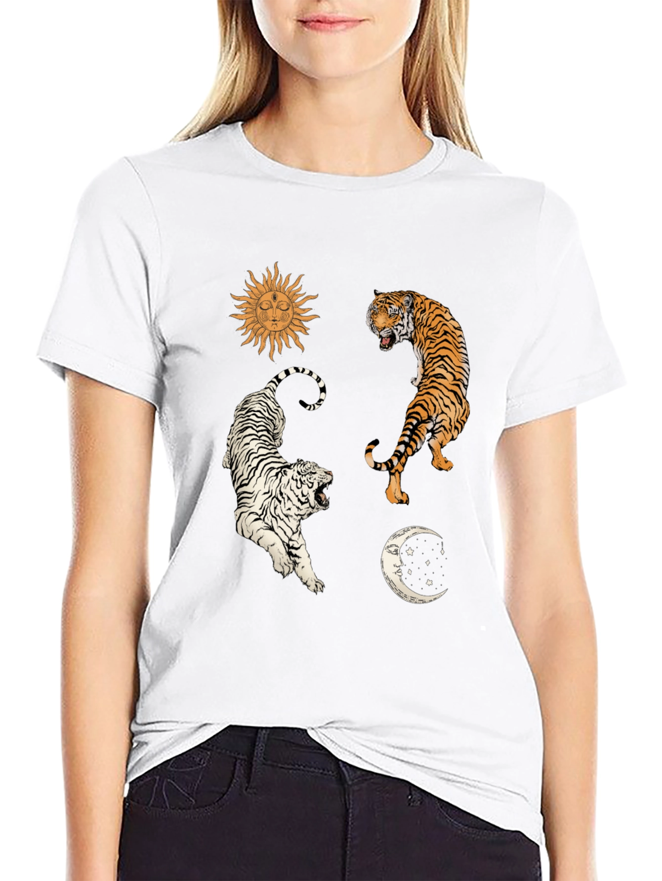 Celestial Tiger Graphic Tee - Mens Black Cotton Shirt