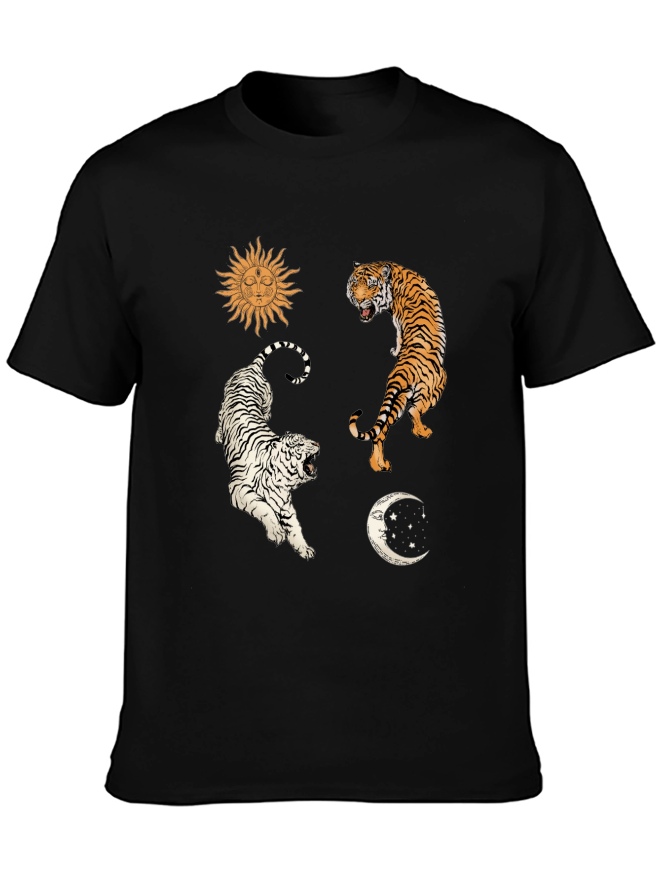 Celestial Tiger Graphic Tee - Mens Black Cotton Shirt