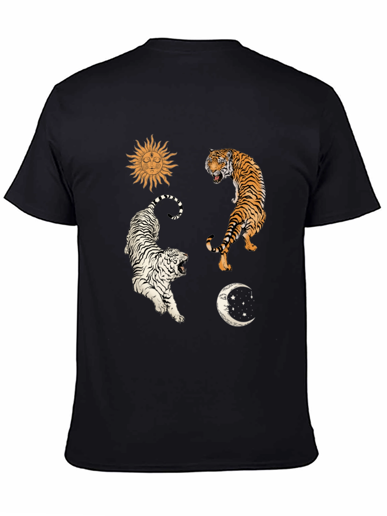 Celestial Tiger Graphic Tee - Mens Black Cotton Shirt