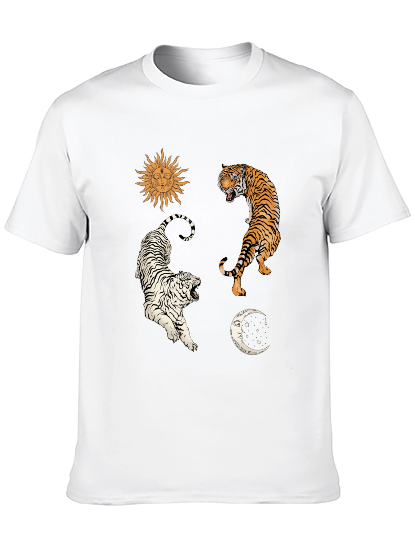 Celestial Tiger Graphic Tee - Mens Black Cotton Shirt