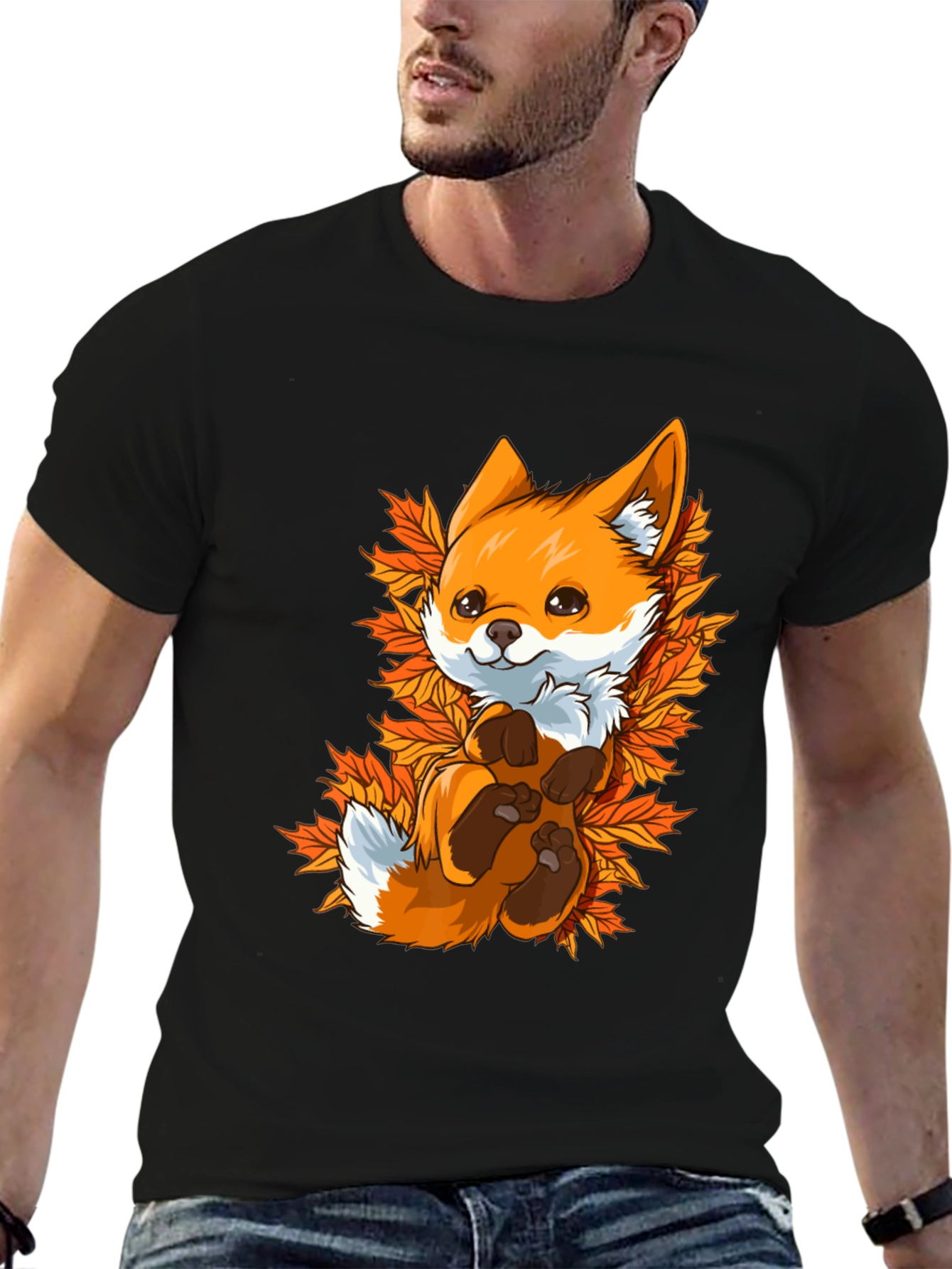 Cute Fox in Autumn Leaves Graphic Tee - Unisex