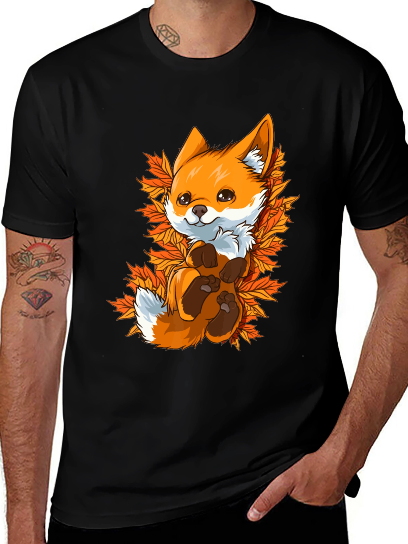 Cute Fox in Autumn Leaves Graphic Tee - Unisex