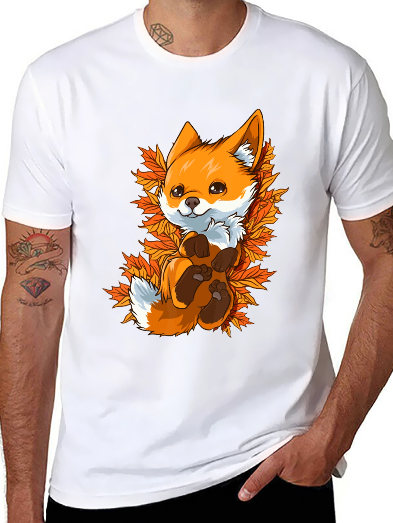 Cute Fox in Autumn Leaves Graphic Tee - Unisex