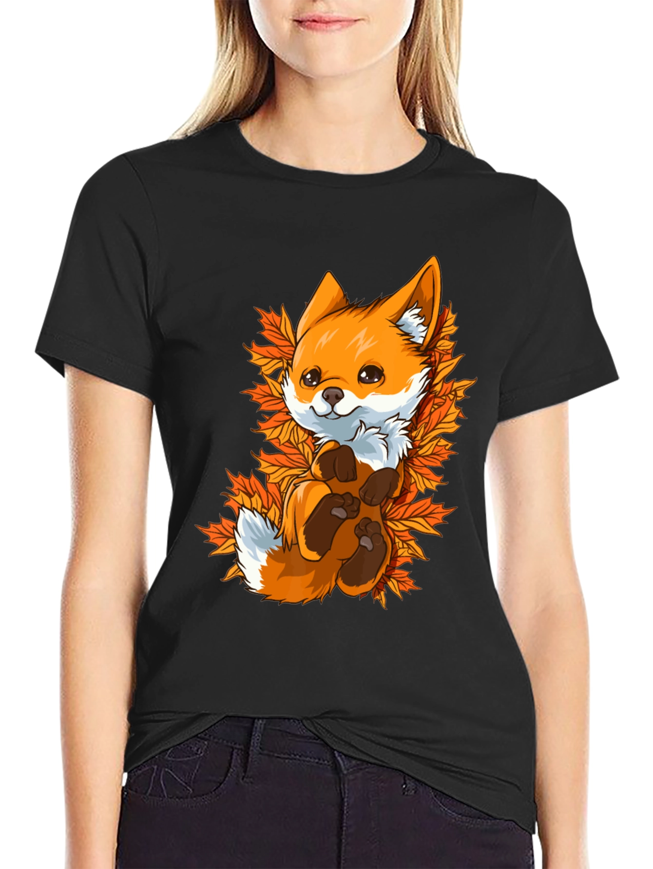 Cute Fox in Autumn Leaves Graphic Tee - Unisex