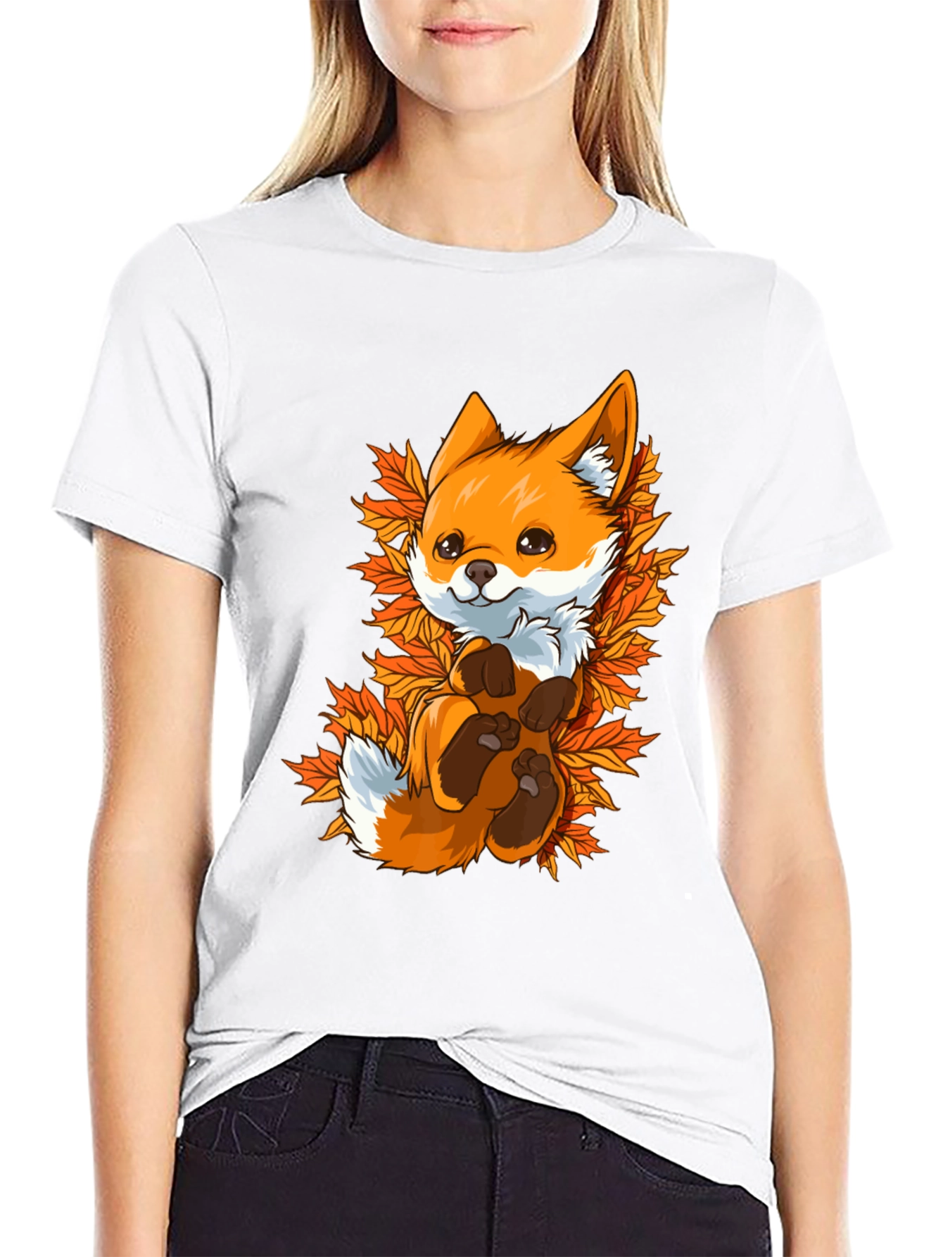 Cute Fox in Autumn Leaves Graphic Tee - Unisex
