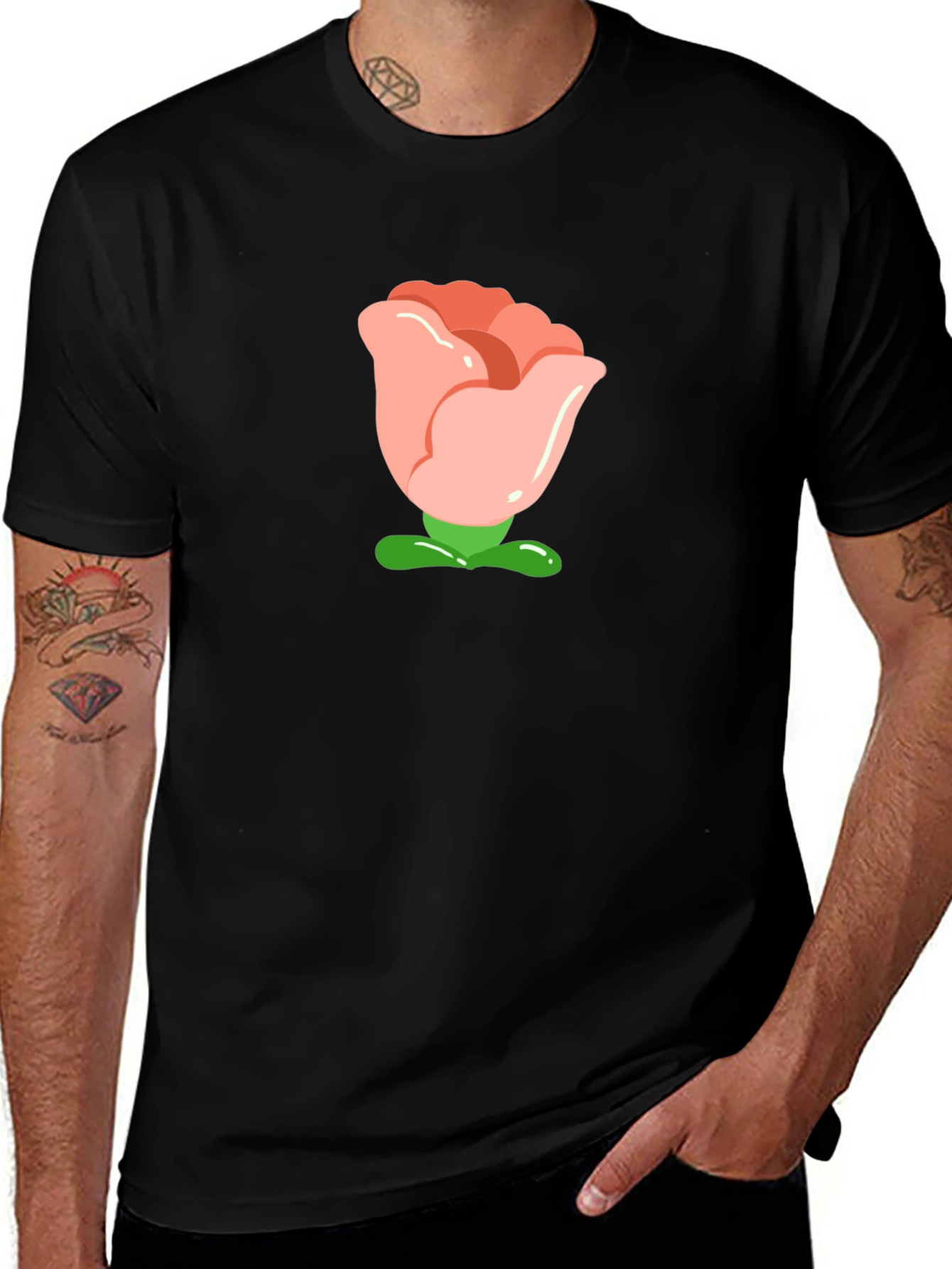 Cartoon Rose Graphic Tee - Black