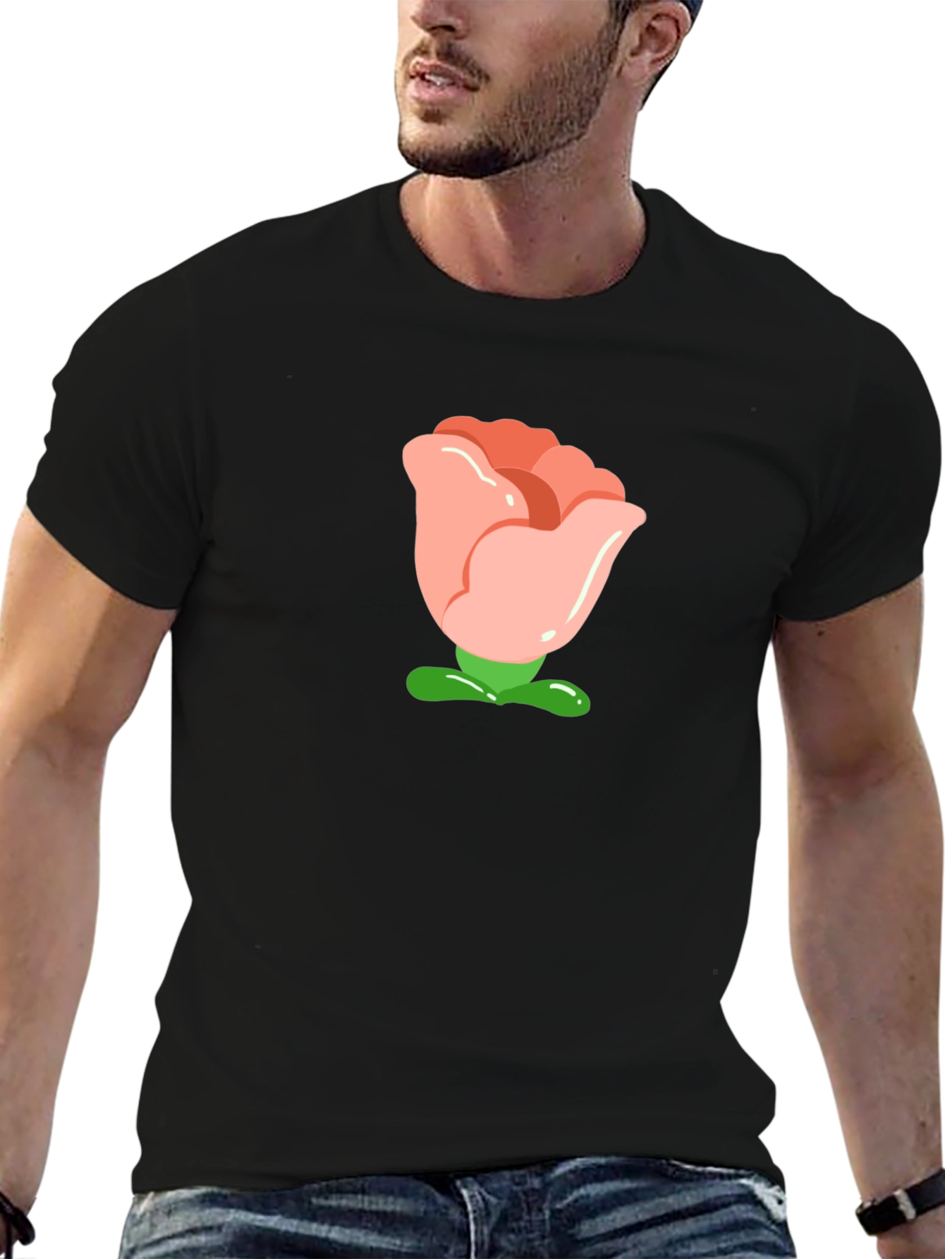 Cartoon Rose Graphic Tee - Black