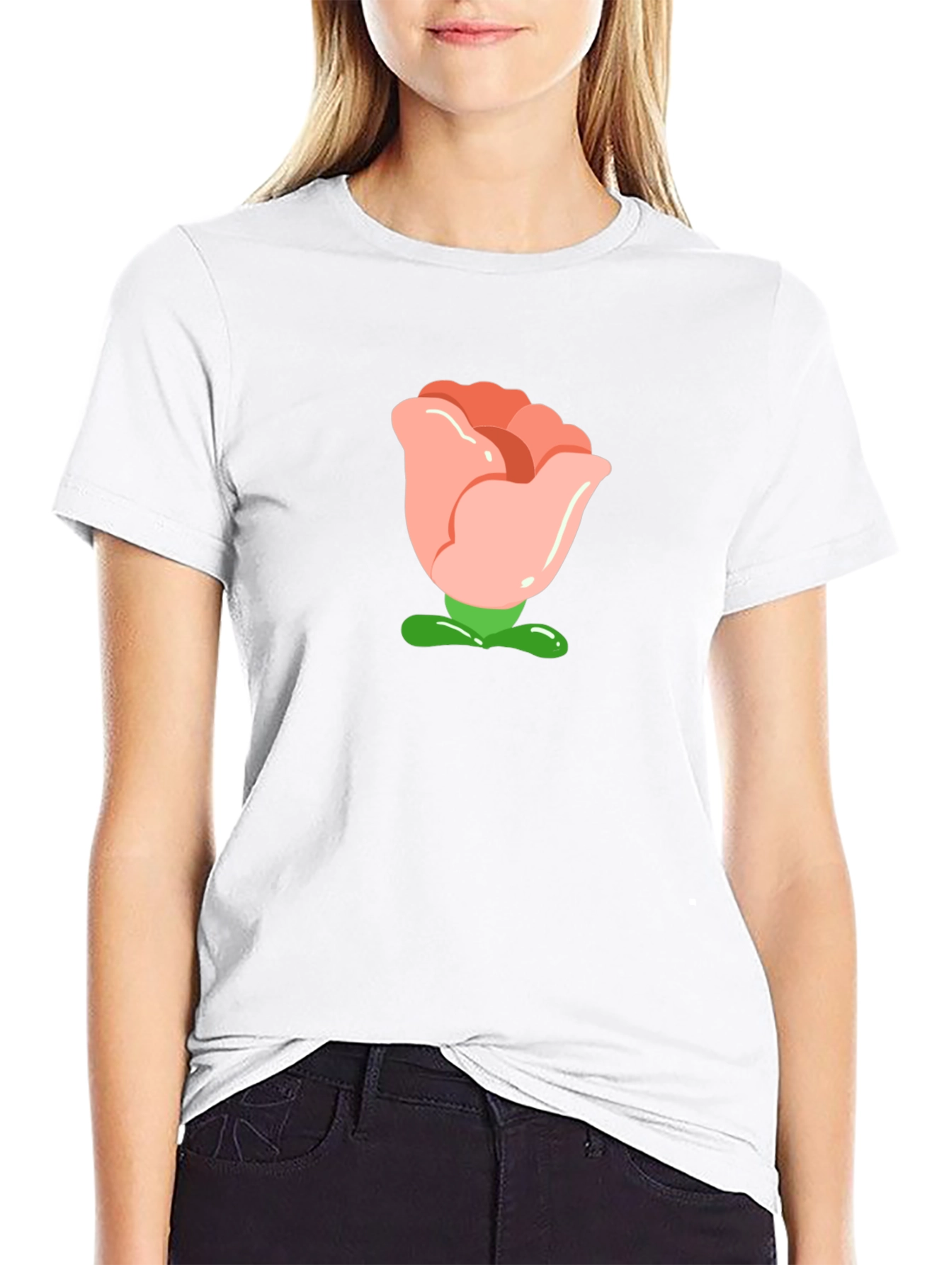 Cartoon Rose Graphic Tee - Black