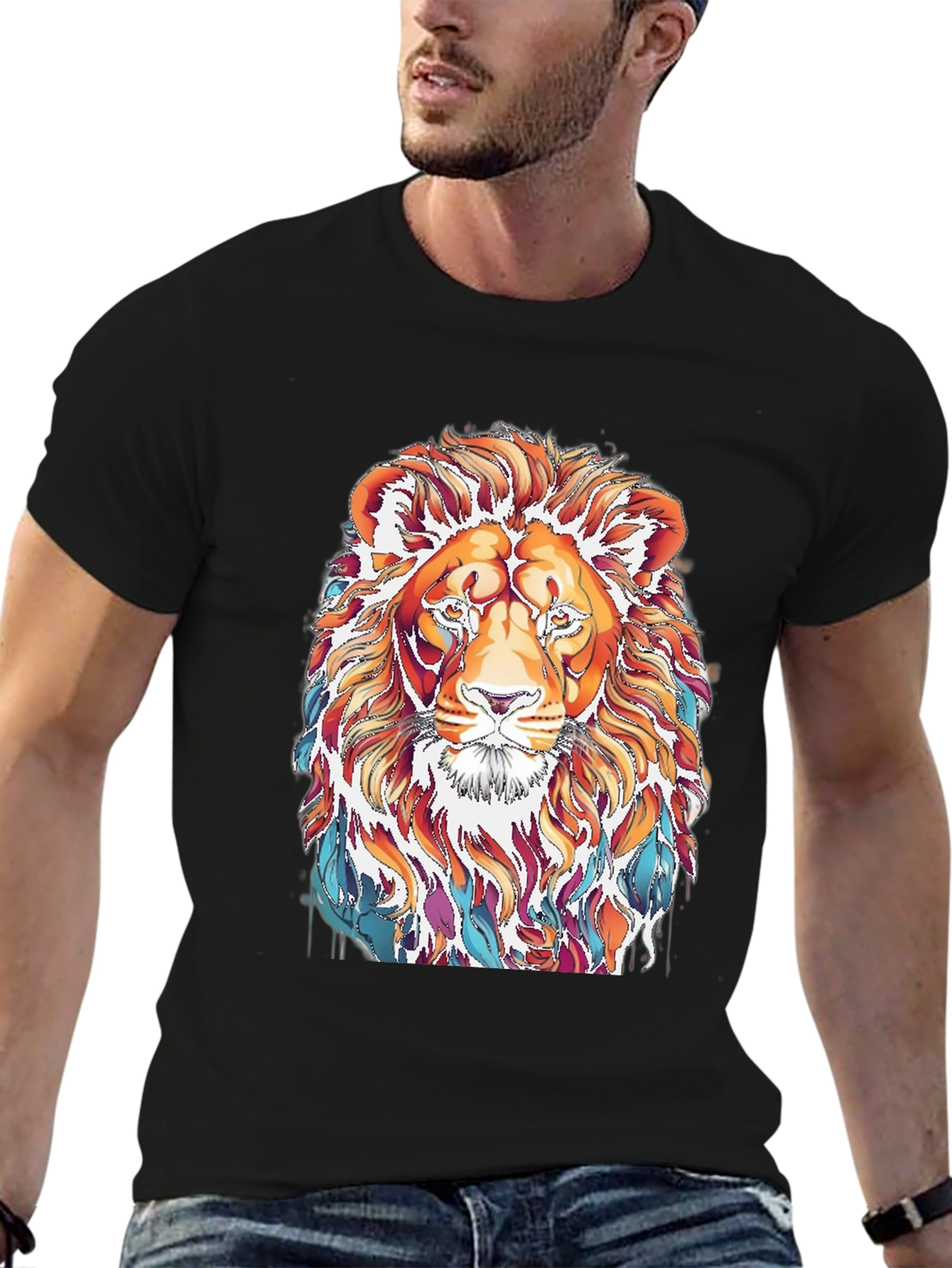 Lion Graphic Print T-Shirt - Stylish Mens Tee