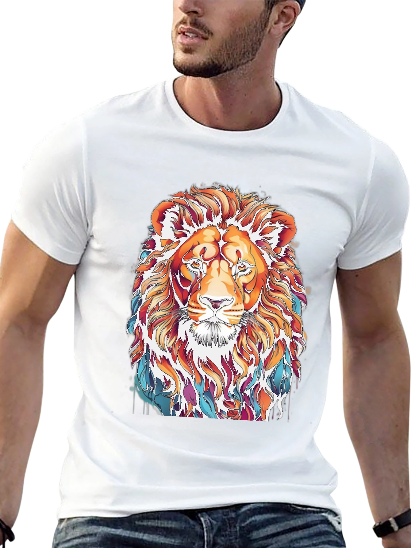 Lion Graphic Print T-Shirt - Stylish Mens Tee