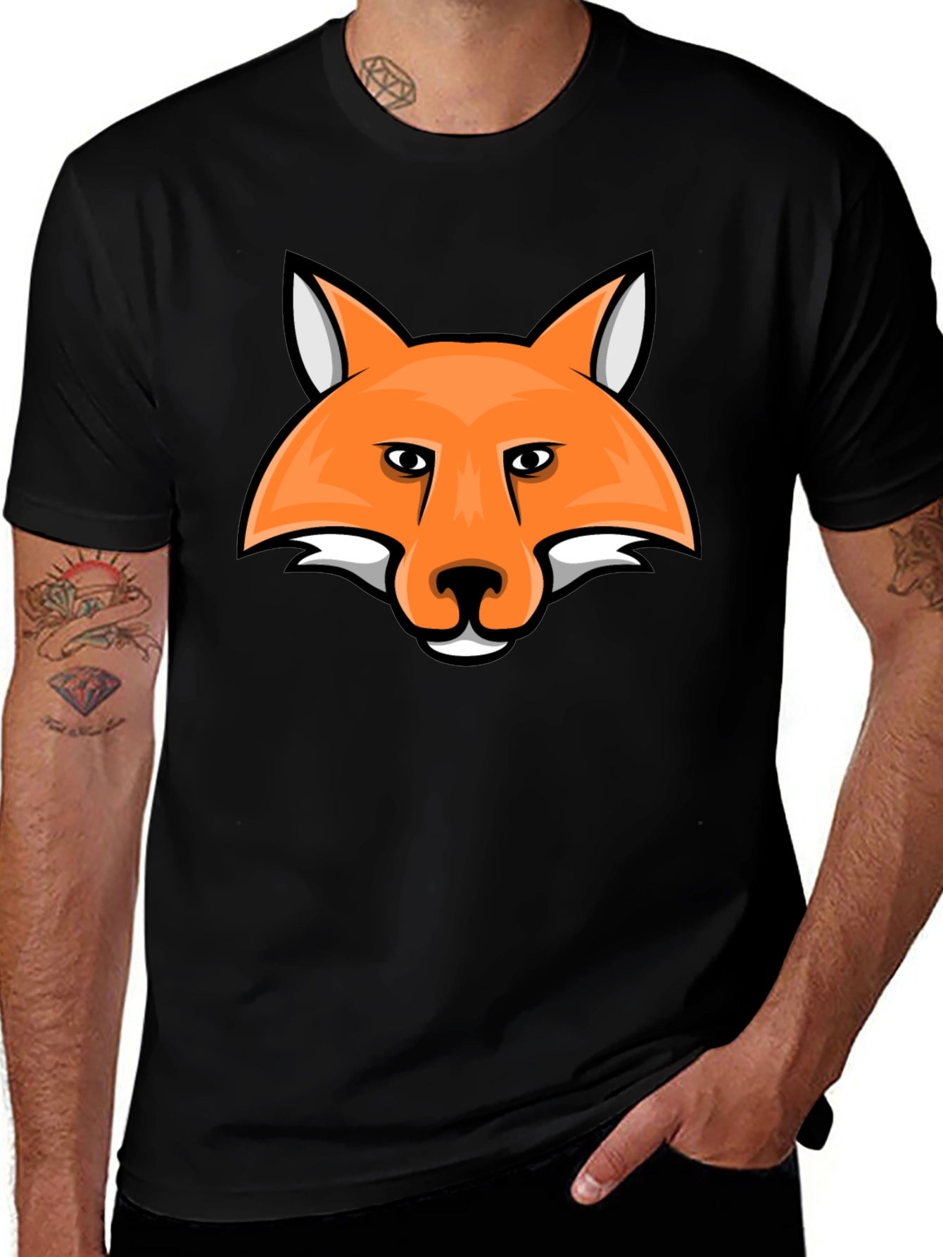 Fox Head Graphic Tee - Black Cotton T-Shirt