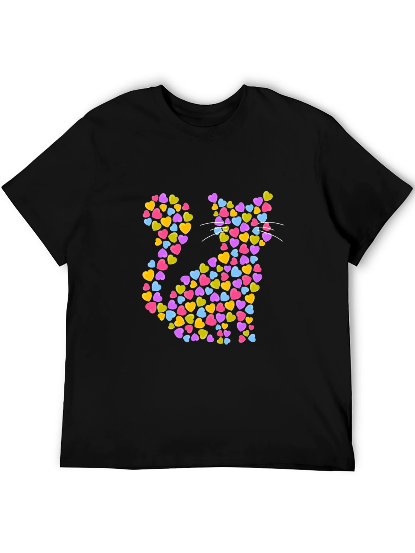 Heart Cat Graphic Tee - Black Unisex T-Shirt