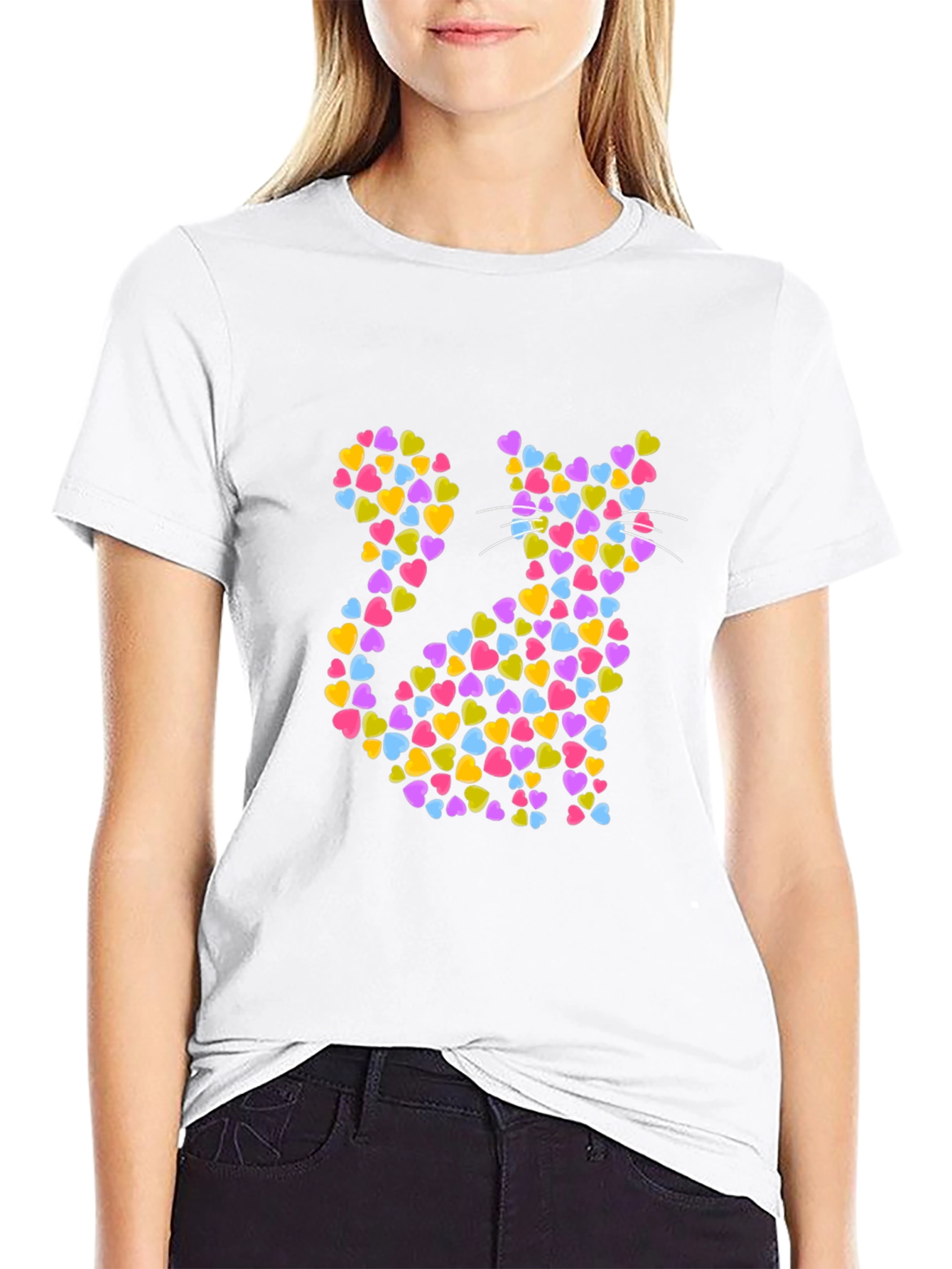 Heart Cat Graphic Tee - Black Unisex T-Shirt