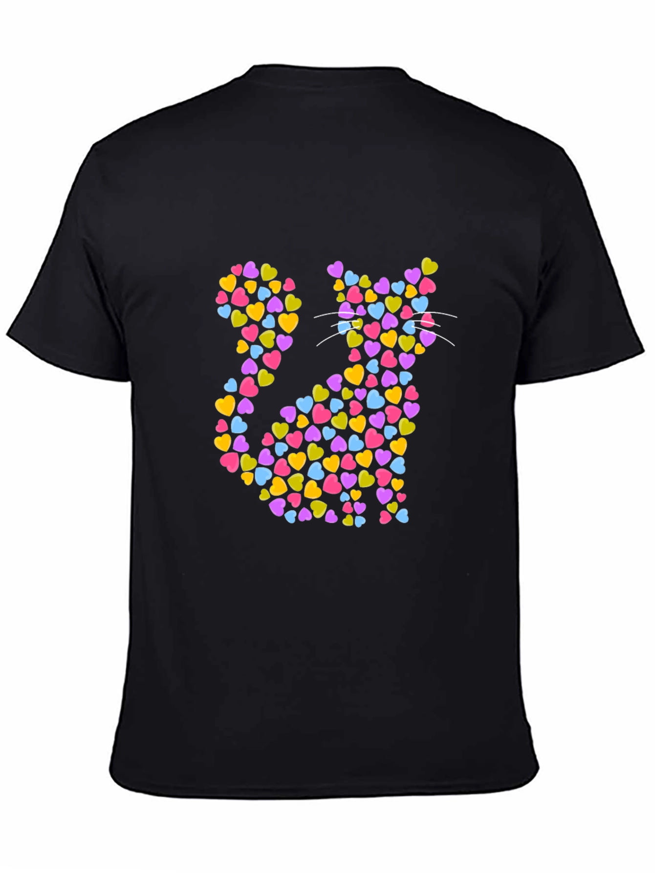 Heart Cat Graphic Tee - Black Unisex T-Shirt