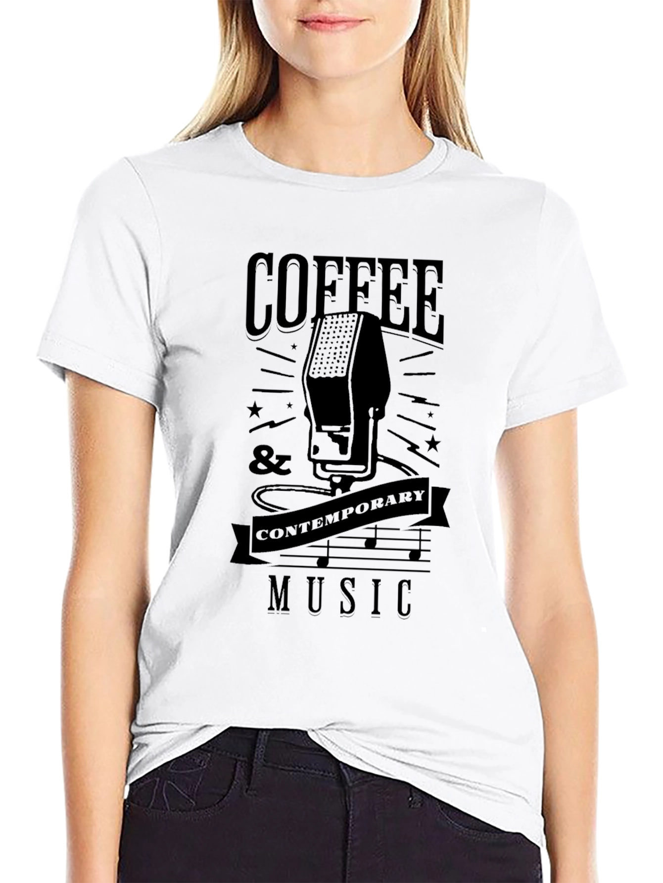 Coffee & Contemporary Music Black Graphic T-Shirt