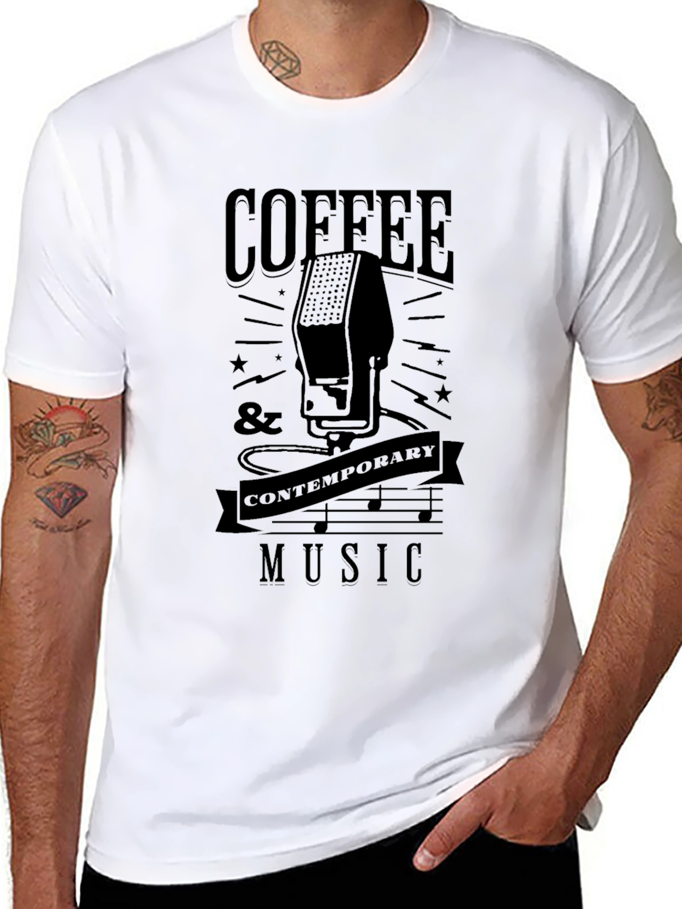 Coffee & Contemporary Music Black Graphic T-Shirt
