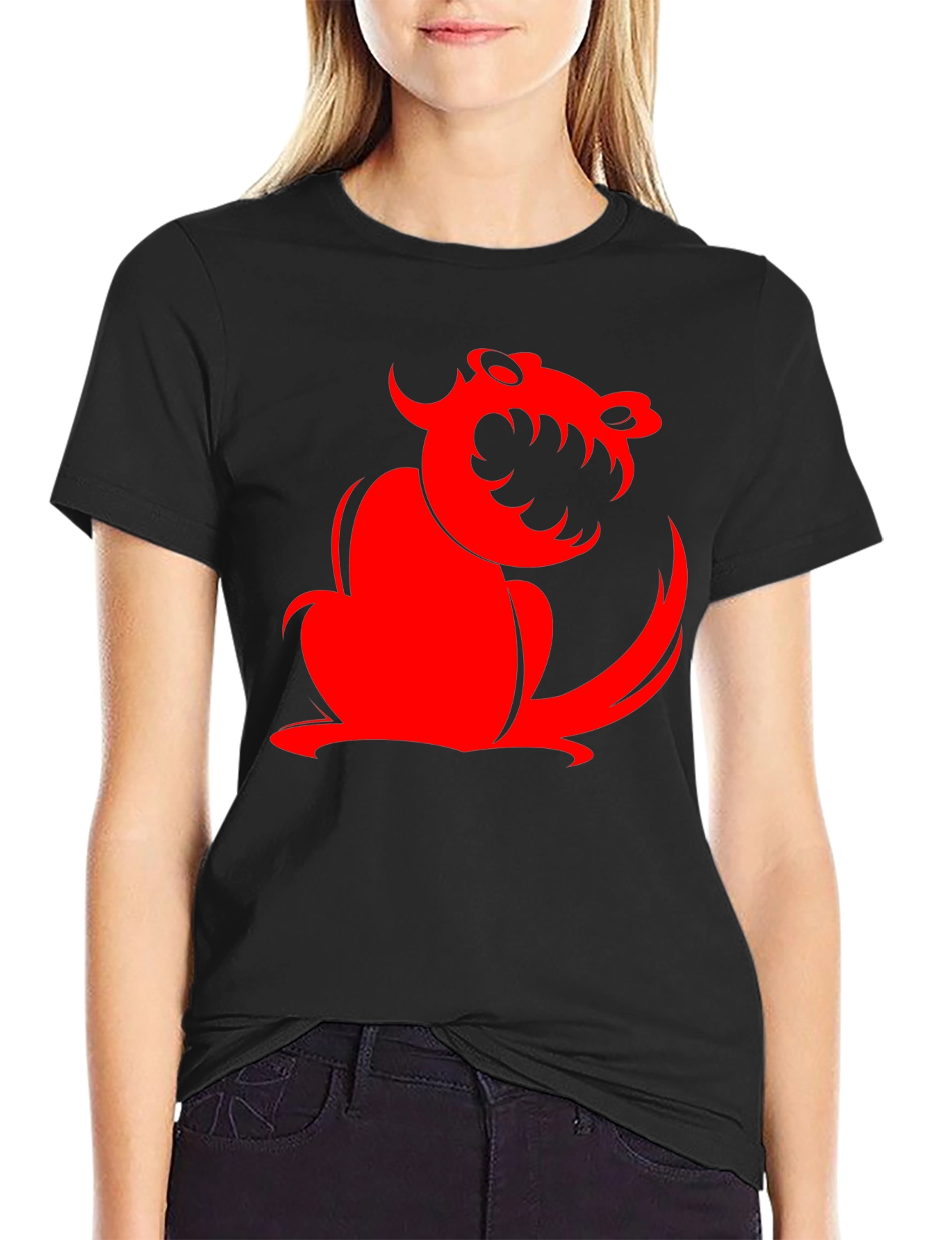 Red Monster Graphic Print Black T-Shirt