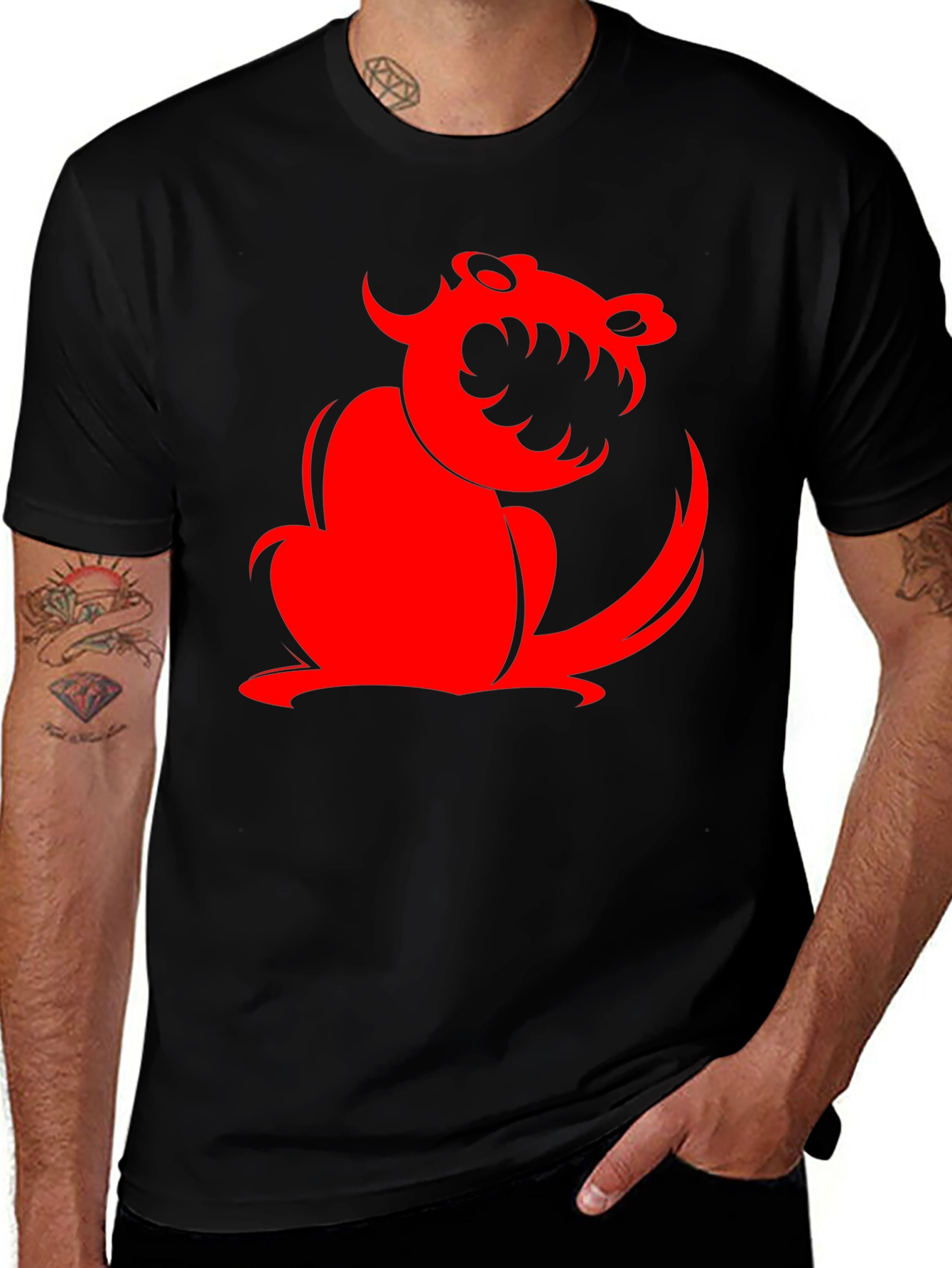 Red Monster Graphic Print Black T-Shirt